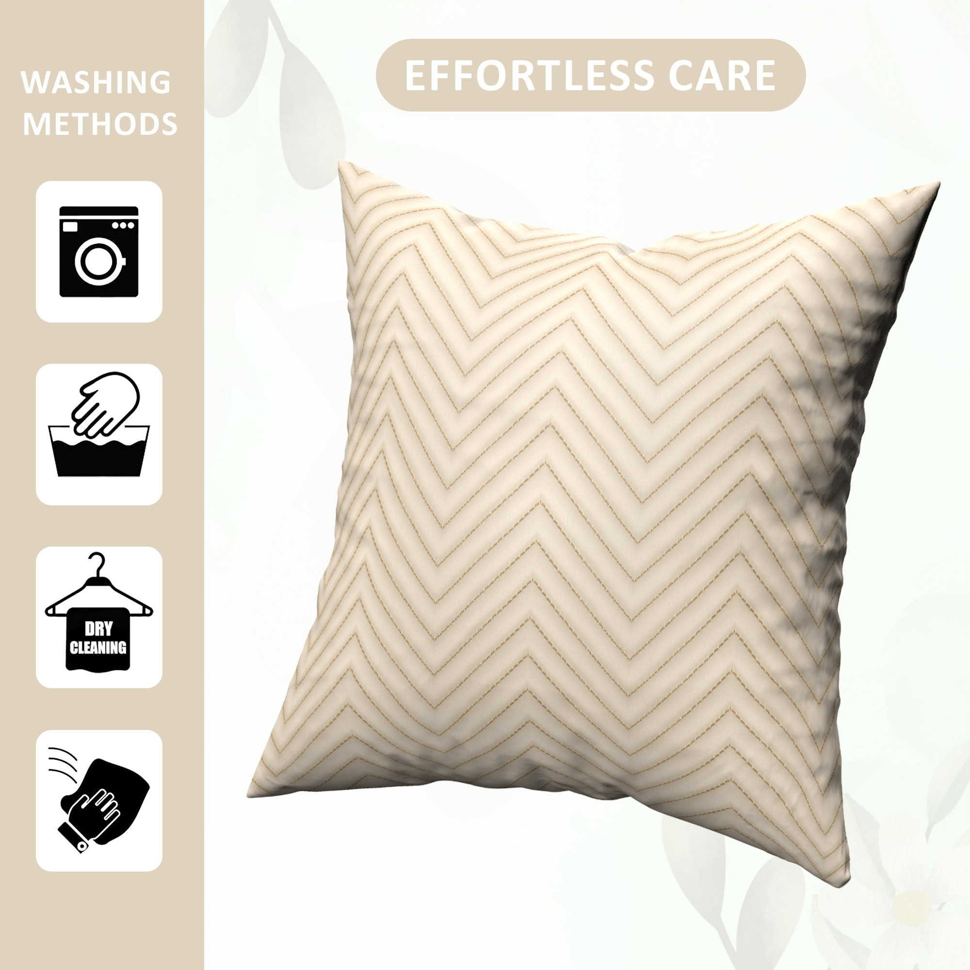 Kuber Industries Set of 5 16x16 Inches Washable  Removable Sofa Pillow Cover with Zip for Living Room  Aesthetic Sofa Cushion Covers for Bedroom  Zig Zag Embroidery - Cream