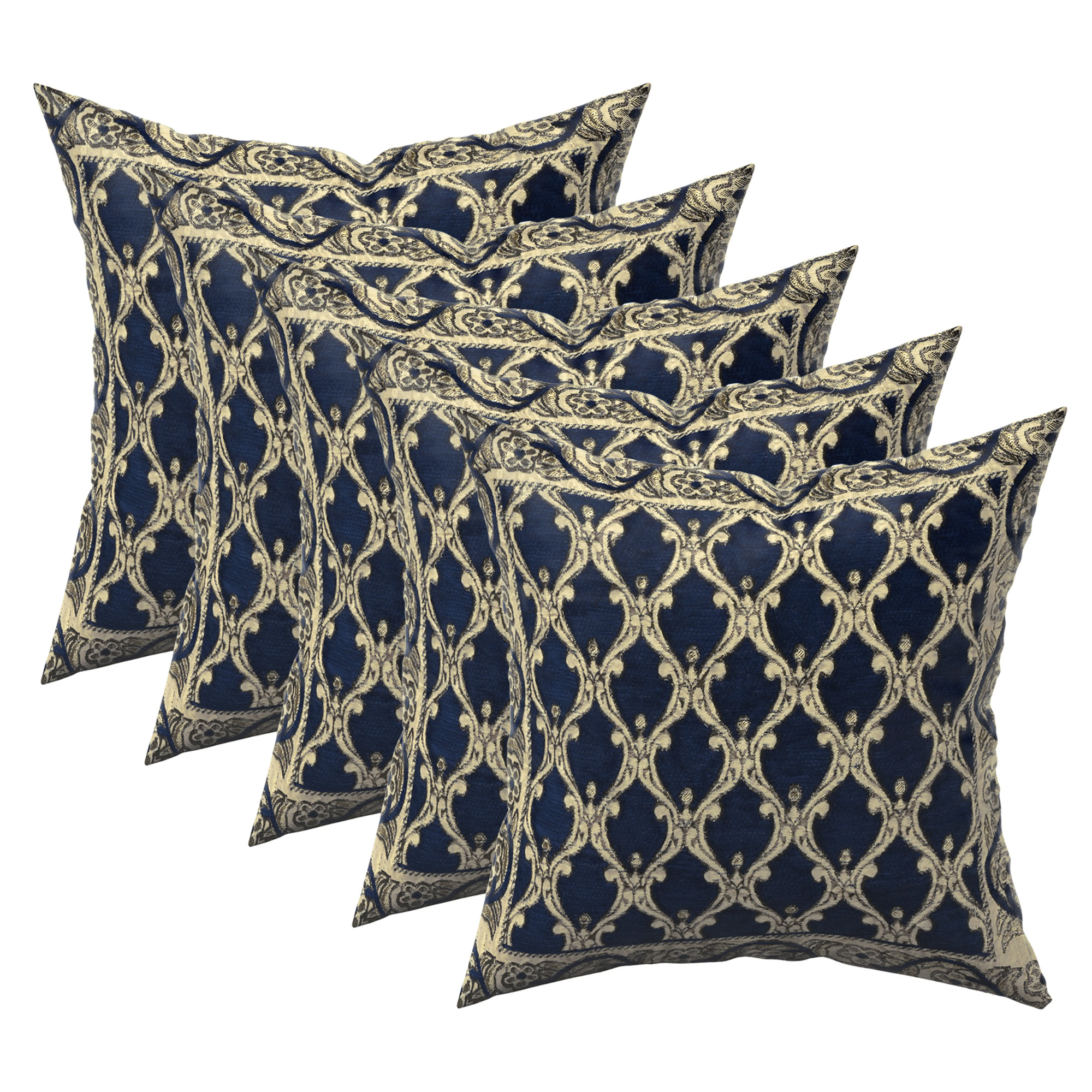 Kuber Industries Set of 5 16x16 Inches Washable  Removable Sofa Pillow Cover with Zip for Living Room  Aesthetic Sofa Cushion Covers for Bedroom  Jali Print - Navy Blue  Golden
