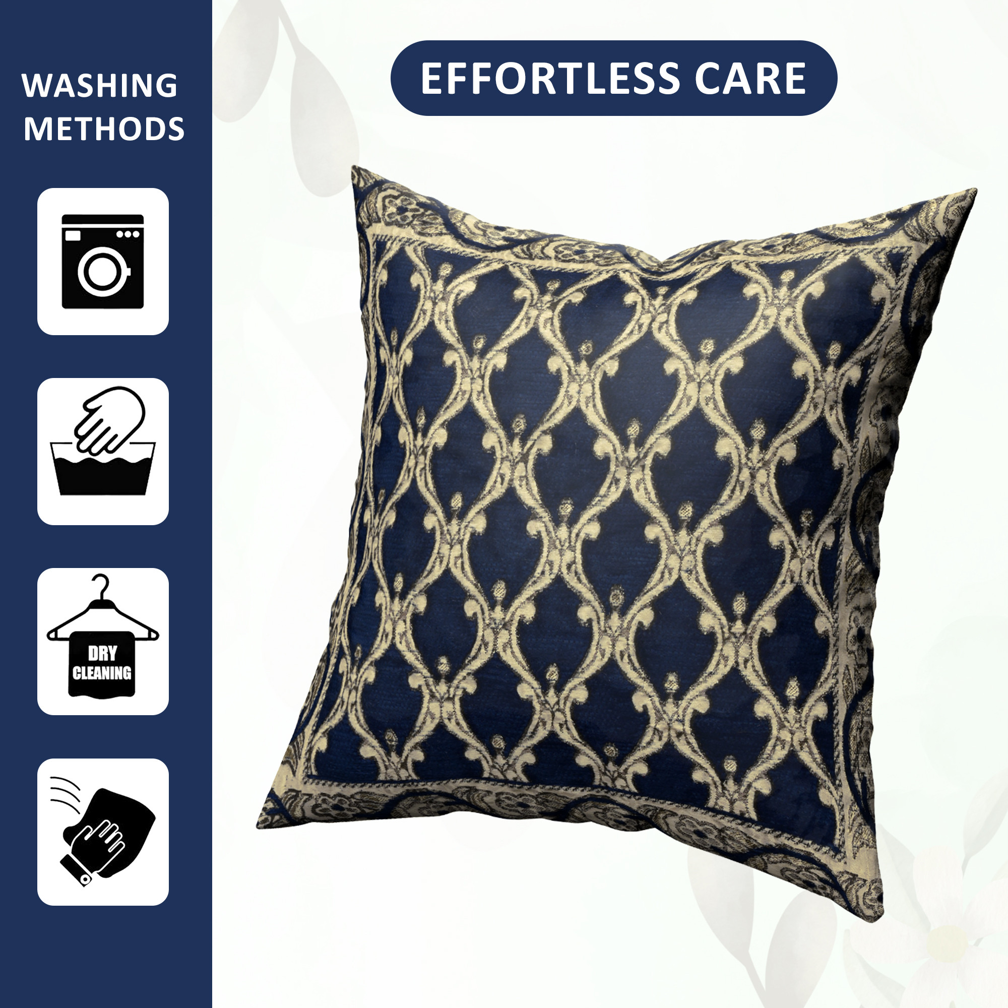 Kuber Industries Set of 5 16x16 Inches Washable  Removable Sofa Pillow Cover with Zip for Living Room  Aesthetic Sofa Cushion Covers for Bedroom  Jali Print - Navy Blue  Golden