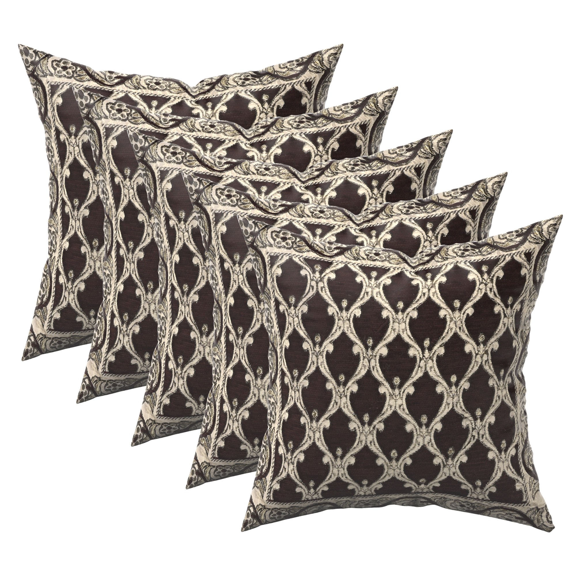 Kuber Industries Set of 5 16x16 Inches Washable  Removable Sofa Pillow Cover with Zip for Living Room  Aesthetic Sofa Cushion Covers for Bedroom  Jali Print - Brown  Golden