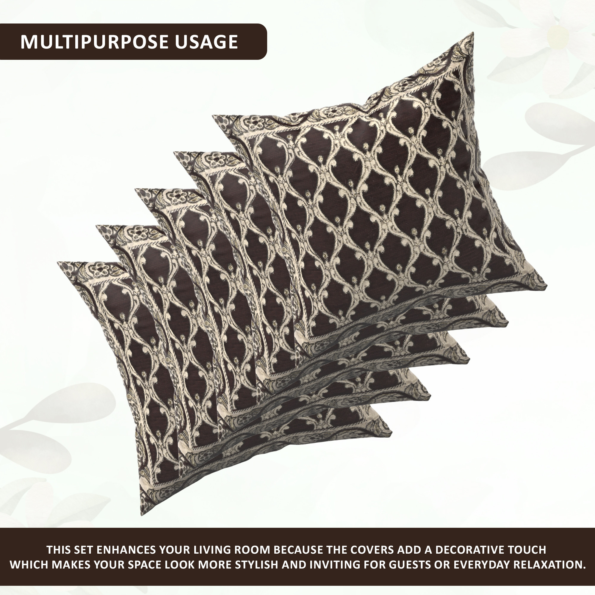 Kuber Industries Set of 5 16x16 Inches Washable  Removable Sofa Pillow Cover with Zip for Living Room  Aesthetic Sofa Cushion Covers for Bedroom  Jali Print - Brown  Golden