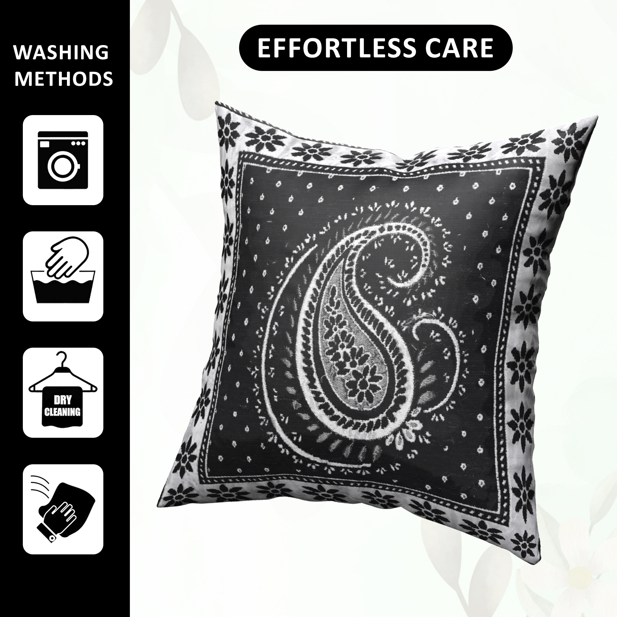 Kuber Industries Set of 5 16x16 Inches Washable  Removable Sofa Pillow Cover with Zip for Living Room  Aesthetic Sofa Cushion Covers for Bedroom  Carry Print - Black  Silver