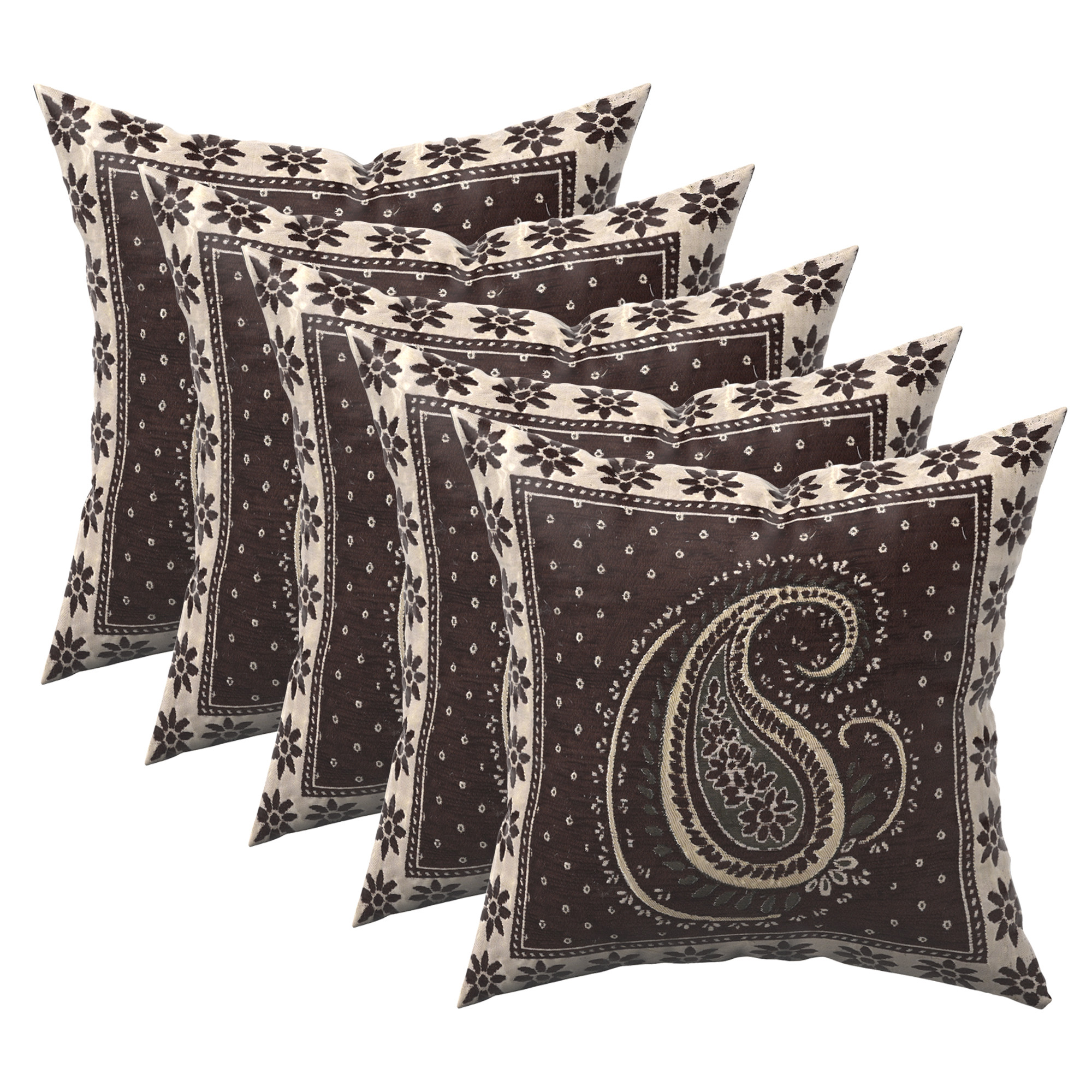 Kuber Industries Set of 5 16x16 Inches Washable  Removable Sofa Pillow Cover with Zip for Living Room  Aesthetic Sofa Cushion Covers for Bedroom  Carry Print - Brown  Golden