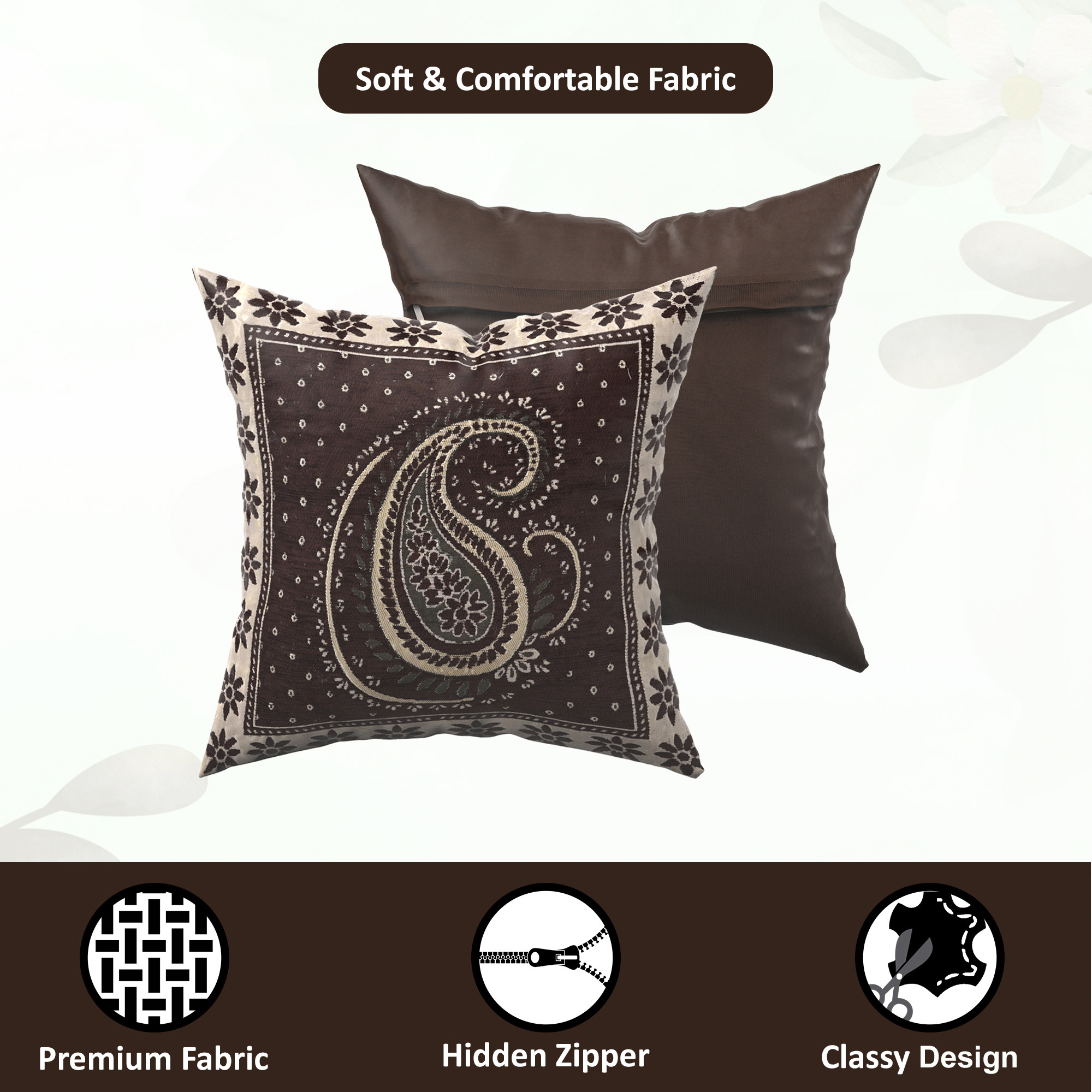 Kuber Industries Set of 5 16x16 Inches Washable  Removable Sofa Pillow Cover with Zip for Living Room  Aesthetic Sofa Cushion Covers for Bedroom  Carry Print - Brown  Golden
