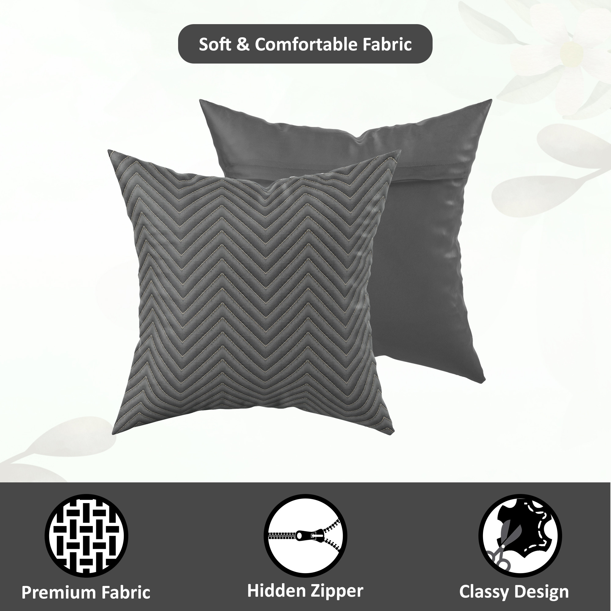 Kuber Industries Set of 5 16x16 Inches Washable  Removable Sofa Pillow Cover with Zip for Living Room  Aesthetic Sofa Cushion Covers for Bedroom  Zig Zag Embroidery - Grey