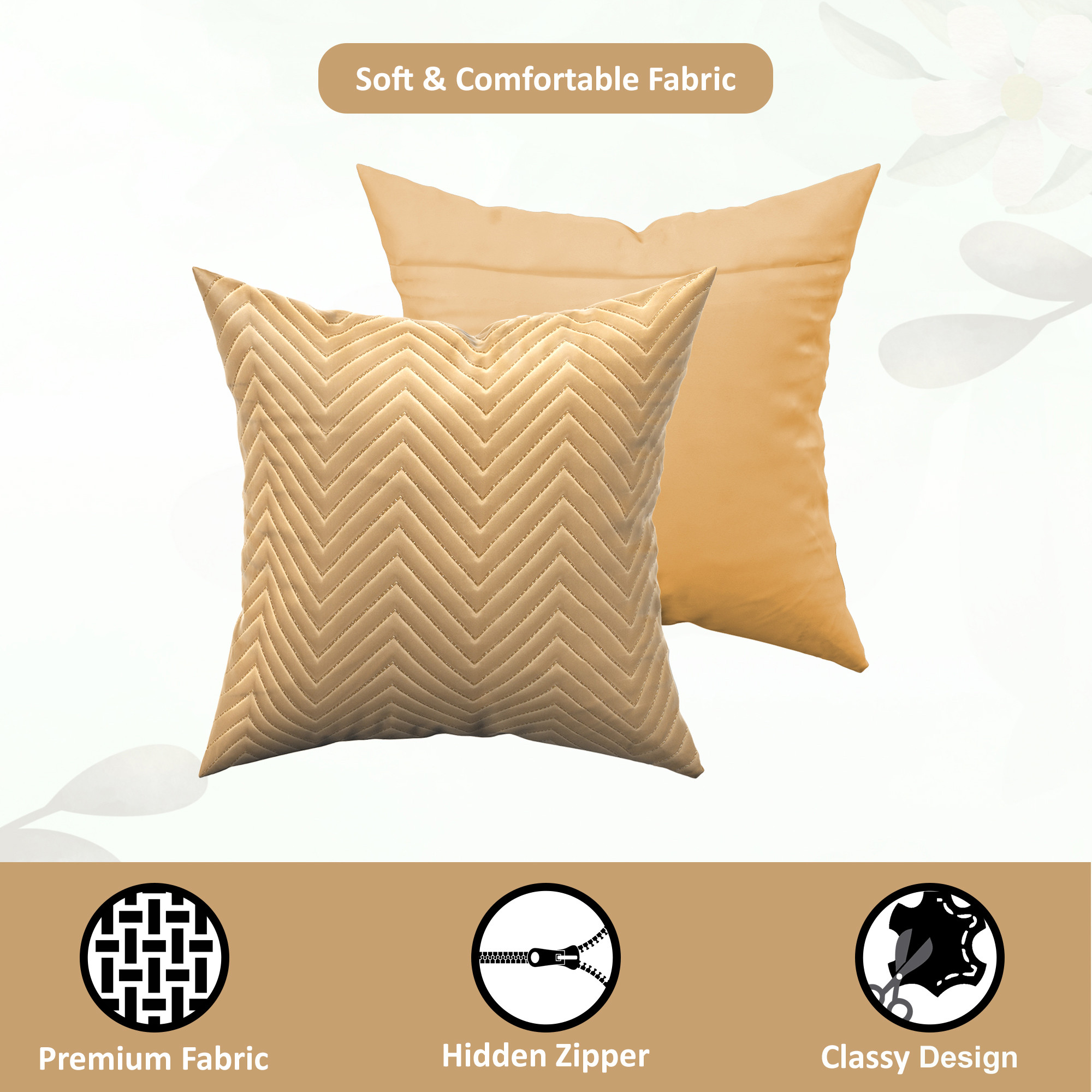 Kuber Industries Set of 5 16x16 Inches Washable  Removable Sofa Pillow Cover with Zip for Living Room  Aesthetic Sofa Cushion Covers for Bedroom  Zig Zag Embroidery - Golden