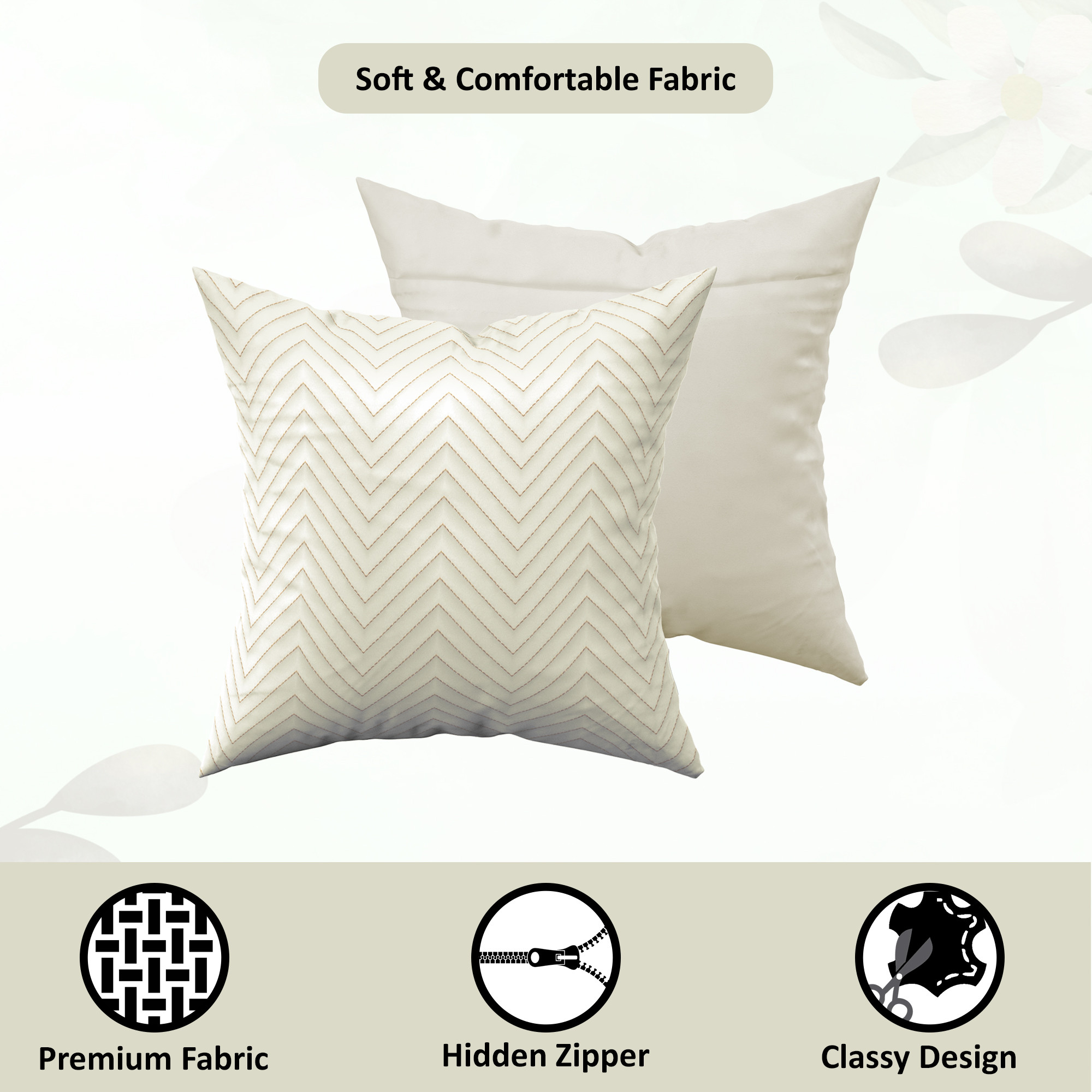 Kuber Industries Set of 5 16x16 Inches Washable  Removable Sofa Pillow Cover with Zip for Living Room  Aesthetic Sofa Cushion Covers for Bedroom  Zig Zag Embroidery - White