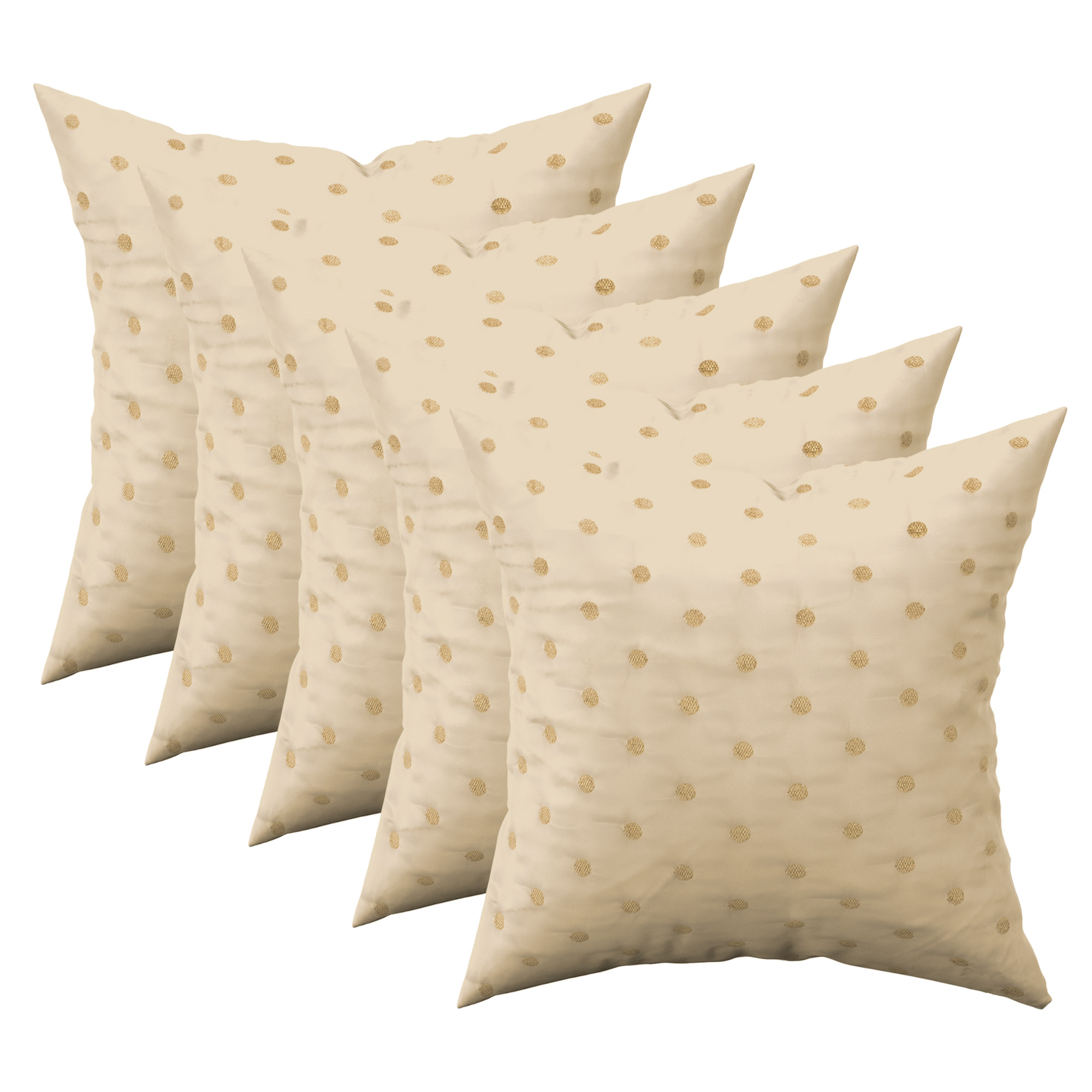 Kuber Industries Set of 5 16x16 Inches Washable  Removable Sofa Pillow Covers with Zip  Easy Care Sofa Cushion Covers for Home  Living Spaces  Light Brown - Golden Polka Dot