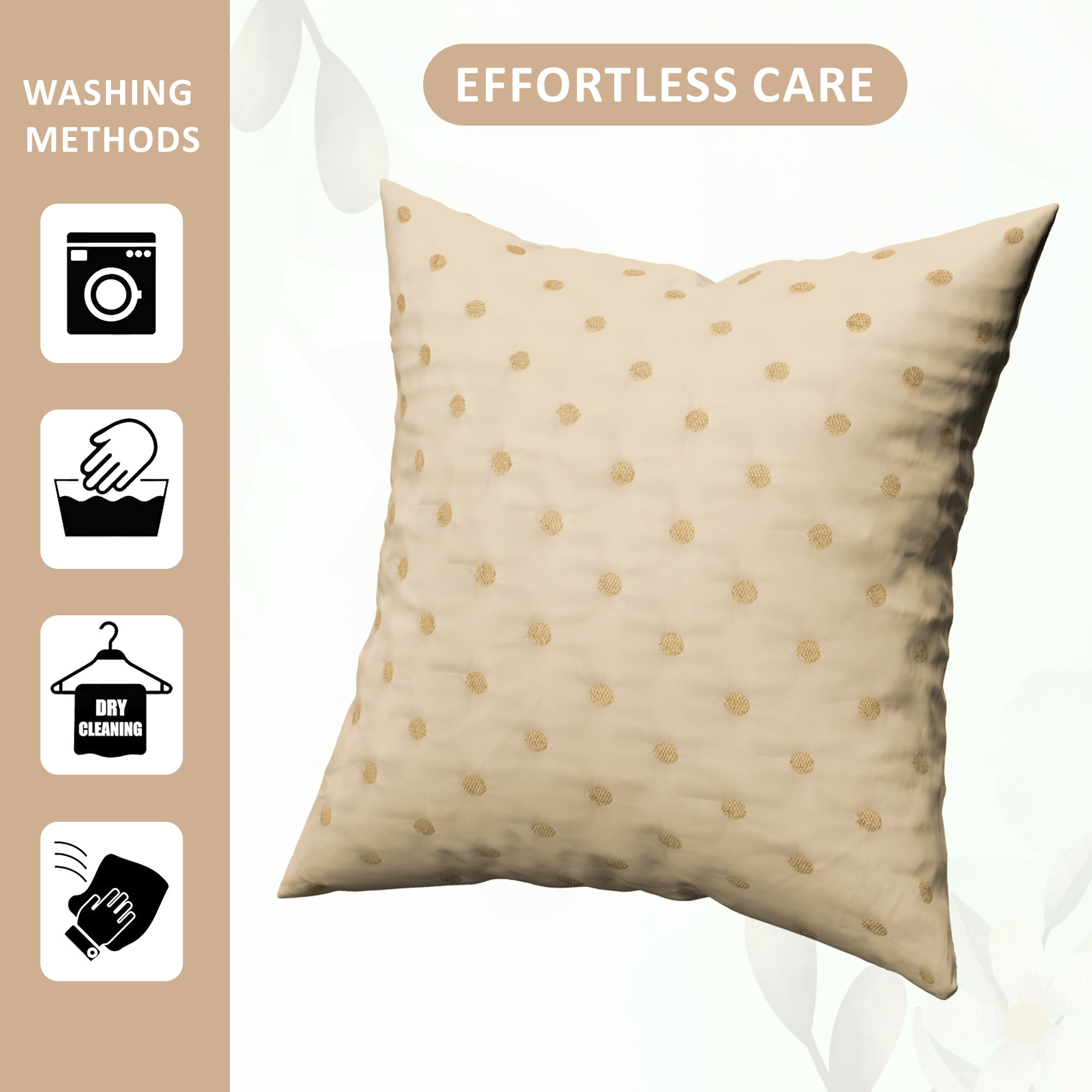 Kuber Industries Set of 5 16x16 Inches Washable  Removable Sofa Pillow Covers with Zip  Easy Care Sofa Cushion Covers for Home  Living Spaces  Light Brown - Golden Polka Dot