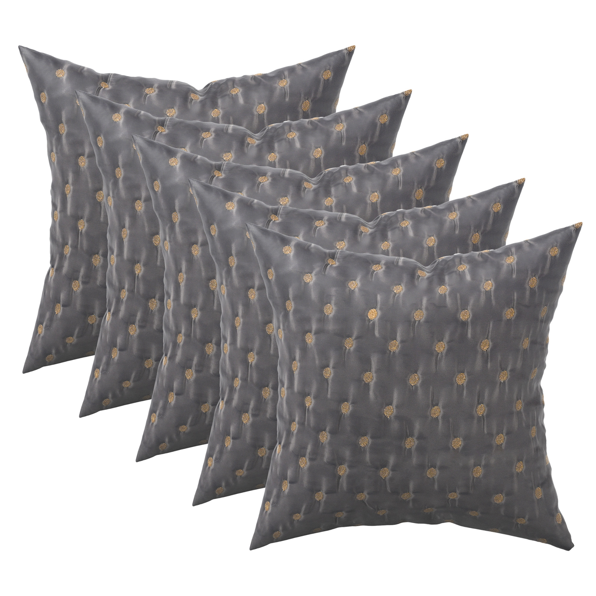 Kuber Industries Set of 5 16x16 Inches Washable  Removable Sofa Pillow Covers with Zip  Easy Care Sofa Cushion Covers for Home  Living Spaces  Grey - Gold Polka Dot