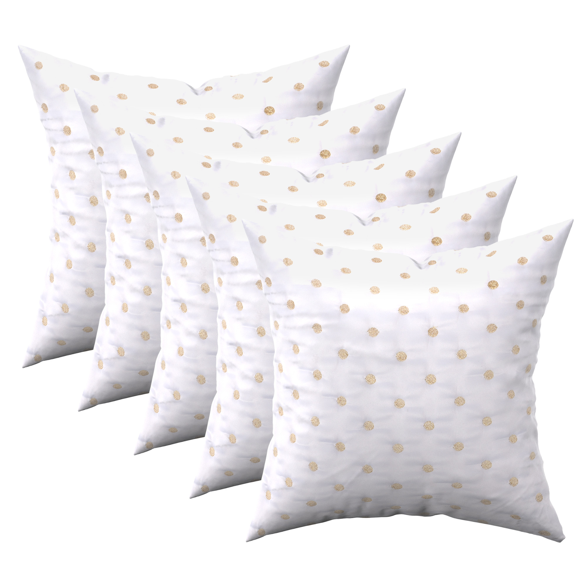 Kuber Industries Set of 5 16x16 Inches Washable  Removable Sofa Pillow Covers with Zip  Easy Care Sofa Cushion Covers for Home  Living Spaces  White - Gold Polka Dot