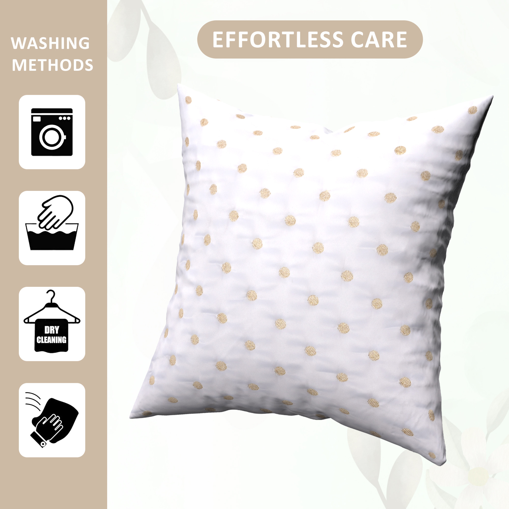 Kuber Industries Set of 5 16x16 Inches Washable  Removable Sofa Pillow Covers with Zip  Easy Care Sofa Cushion Covers for Home  Living Spaces  White - Gold Polka Dot