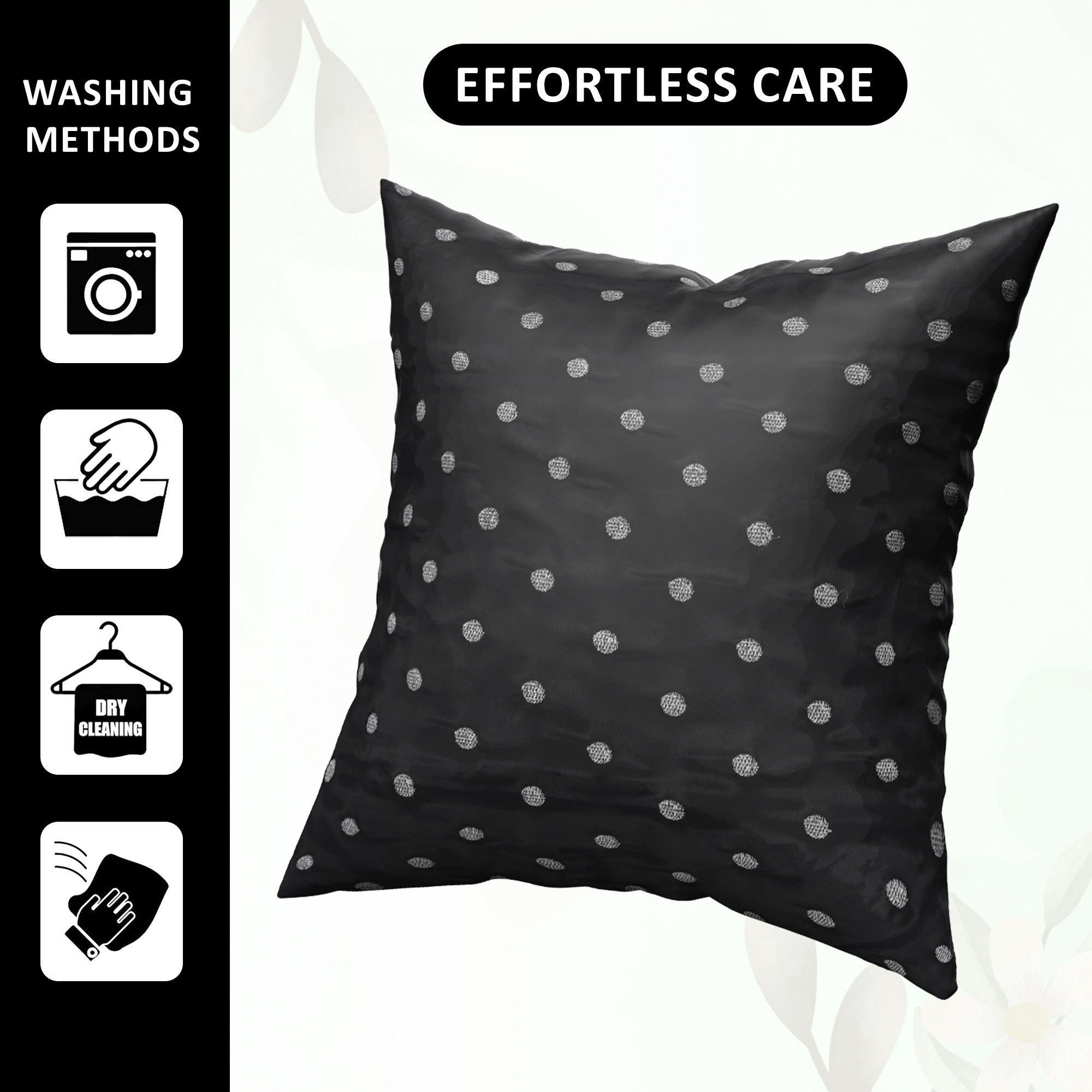 Kuber Industries Set of 5 16x16 Inches Washable  Removable Sofa Pillow Covers with Zip  Easy Care Sofa Cushion Covers for Home  Living Spaces  Black - Silver Polka Dot