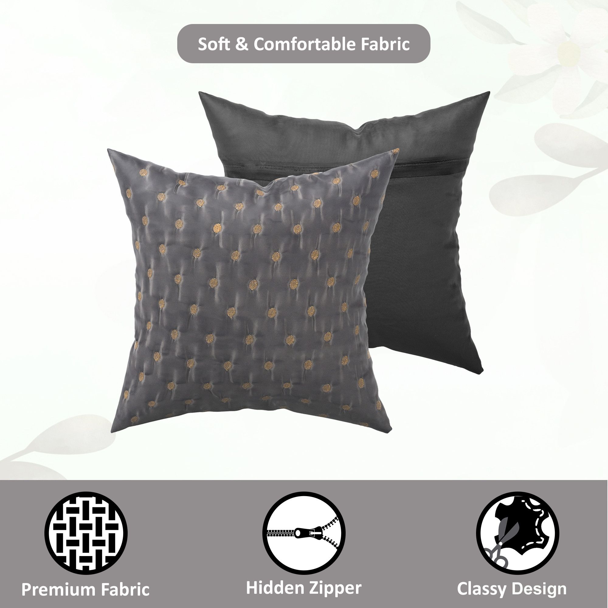 Kuber Industries Set of 5 16x16 Inches Washable  Removable Sofa Pillow Covers with Zip  Easy Care Sofa Cushion Covers for Home  Living Spaces  Grey - Gold Polka Dot