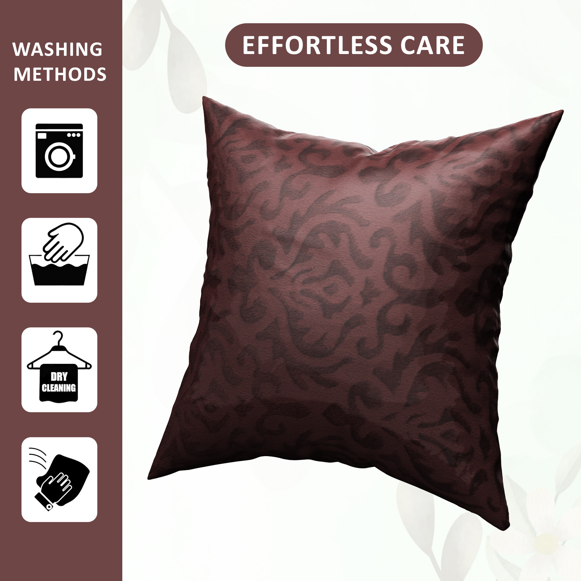 Kuber Industries Set of 5 16x16 Inches Washable  Removable Velvet Sofa Pillow Covers with Zip  Soft Sofa Cushion Covers for Home  Bedroom Interiors  Floral Design - Brown