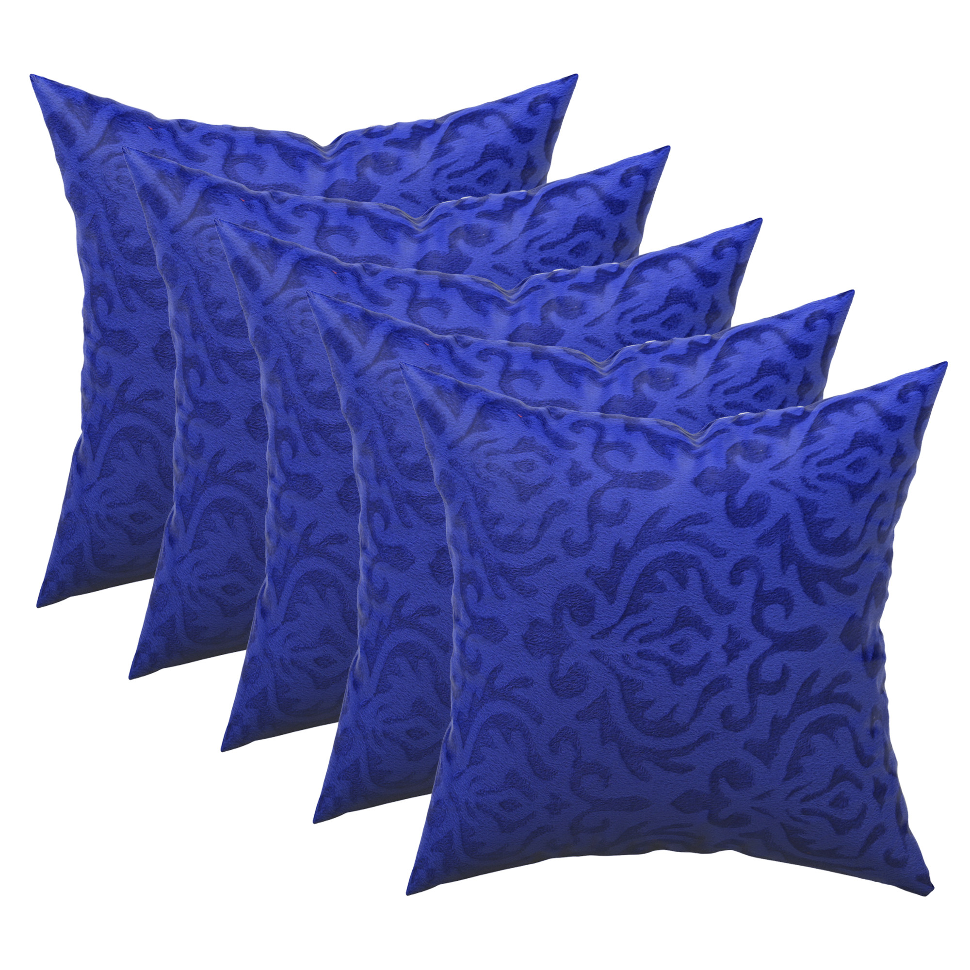 Kuber Industries Set of 5 16x16 Inches Washable  Removable Velvet Sofa Pillow Covers with Zip  Soft Sofa Cushion Covers for Home  Bedroom Interiors  Floral Design - Royal Blue