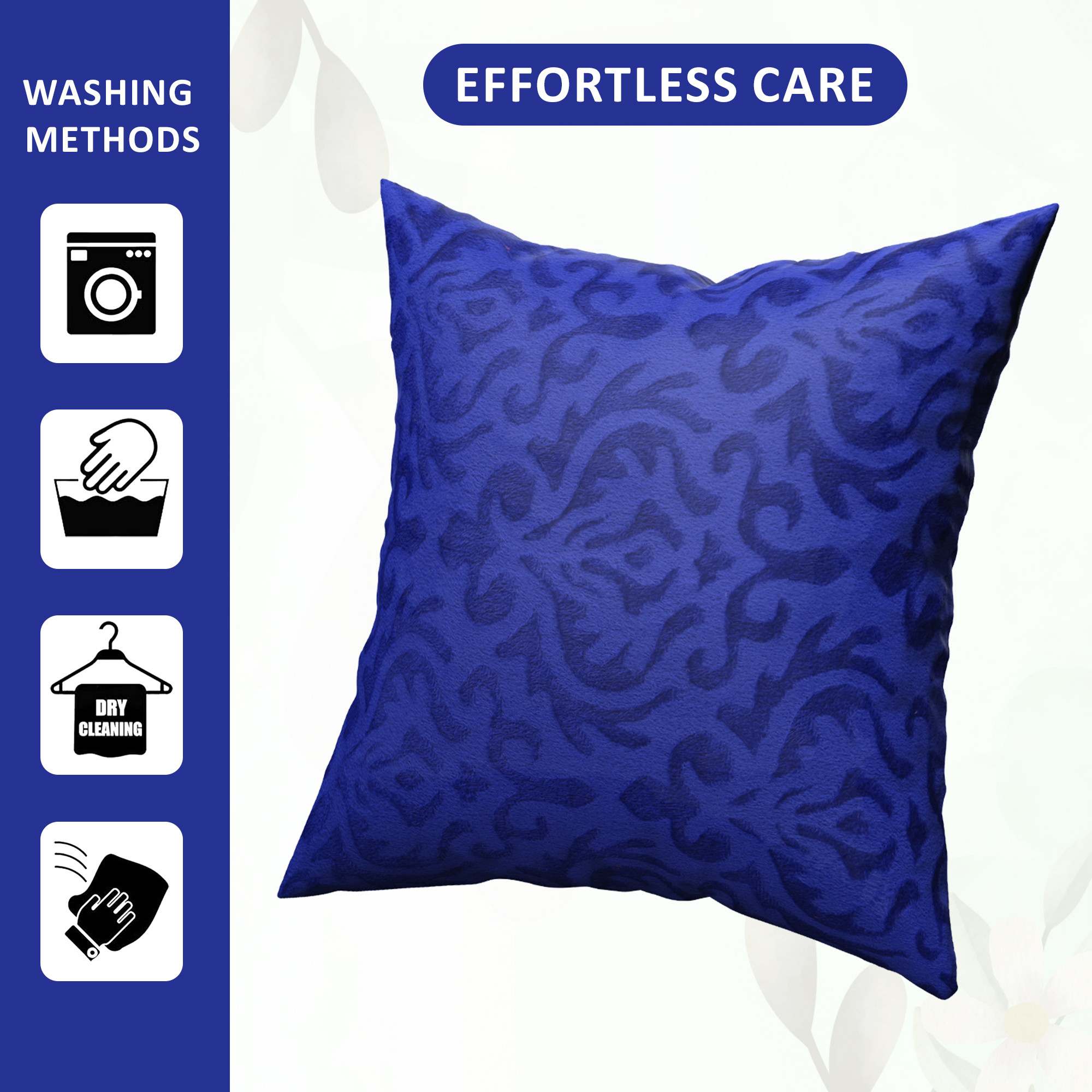 Kuber Industries Set of 5 16x16 Inches Washable  Removable Velvet Sofa Pillow Covers with Zip  Soft Sofa Cushion Covers for Home  Bedroom Interiors  Floral Design - Royal Blue