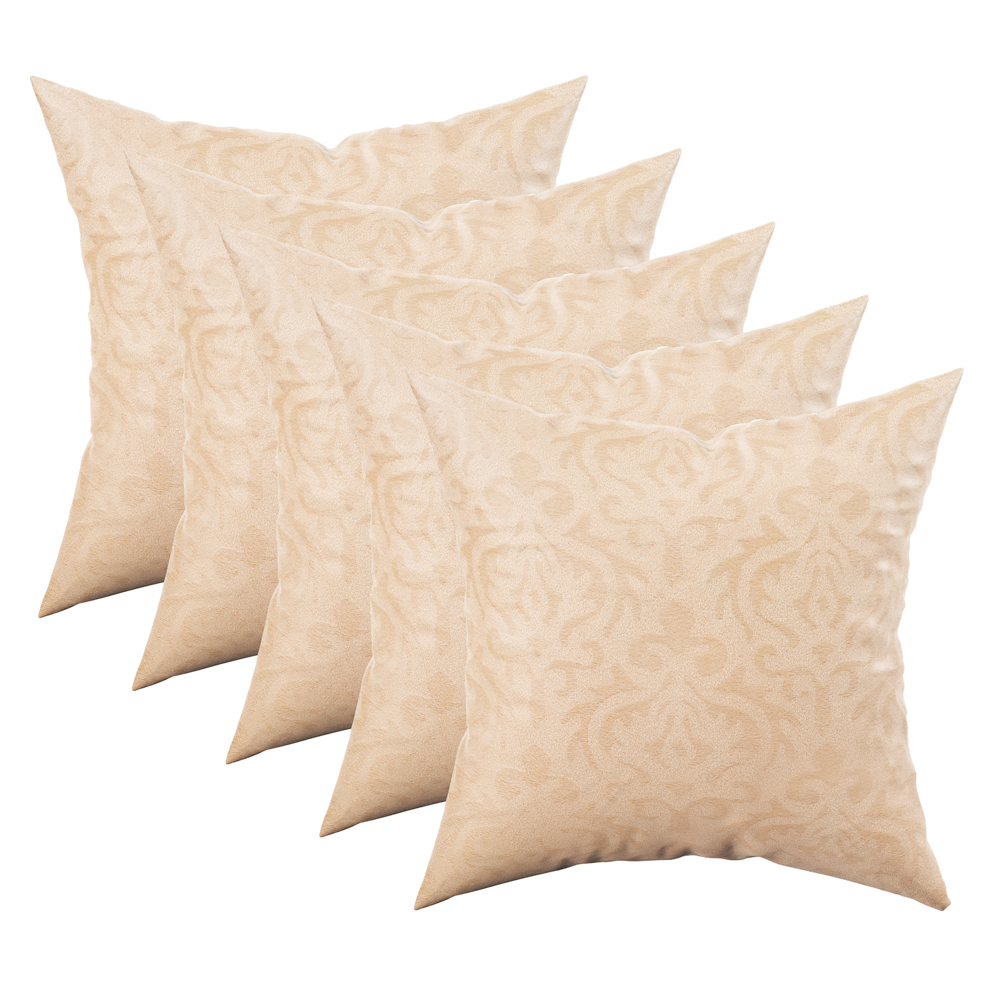 Kuber Industries Set of 5 16x16 Inches Washable  Removable Velvet Sofa Pillow Covers with Zip  Soft Sofa Cushion Covers for Home  Bedroom Interiors  Floral Design - Beige