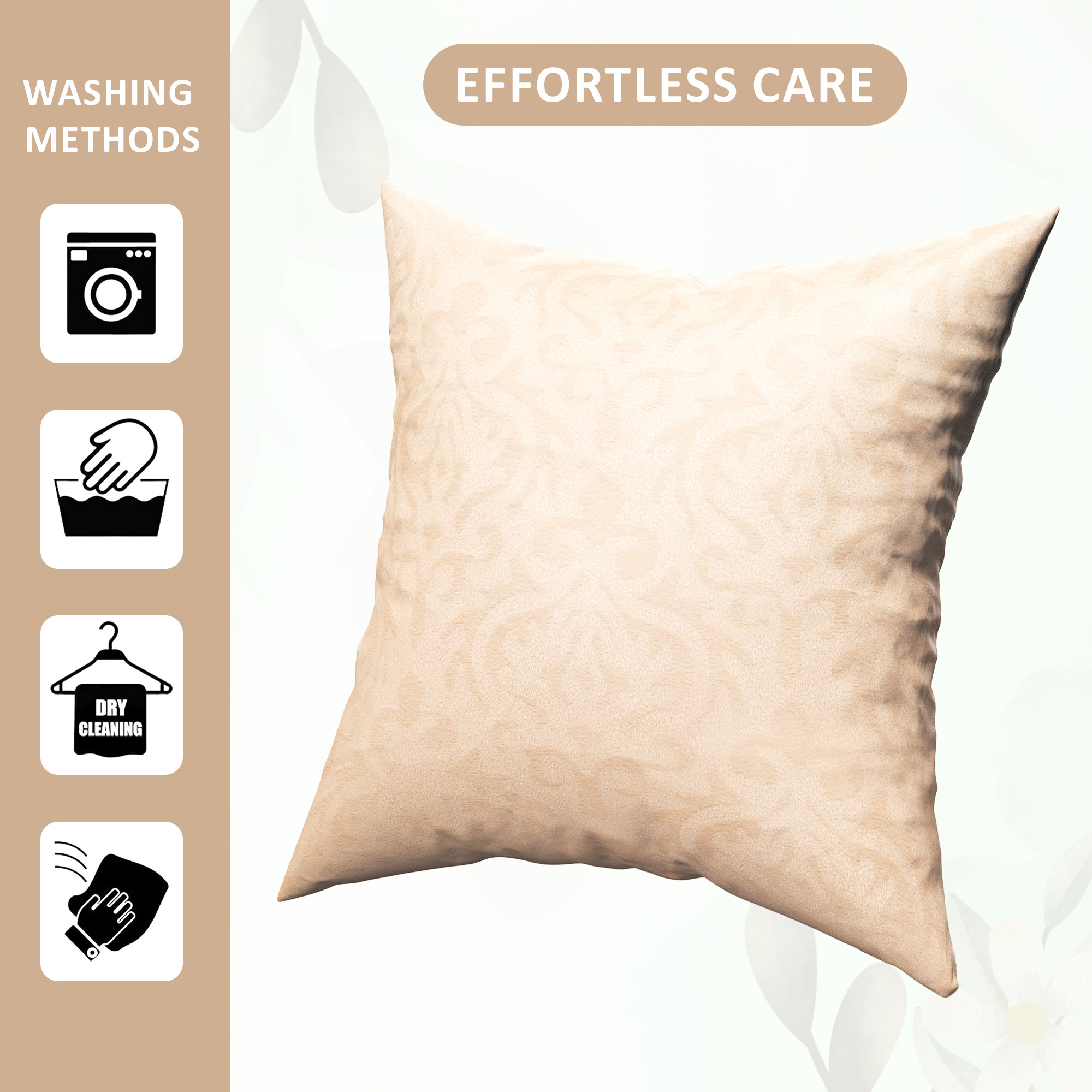 Kuber Industries Set of 5 16x16 Inches Washable  Removable Velvet Sofa Pillow Covers with Zip  Soft Sofa Cushion Covers for Home  Bedroom Interiors  Floral Design - Beige