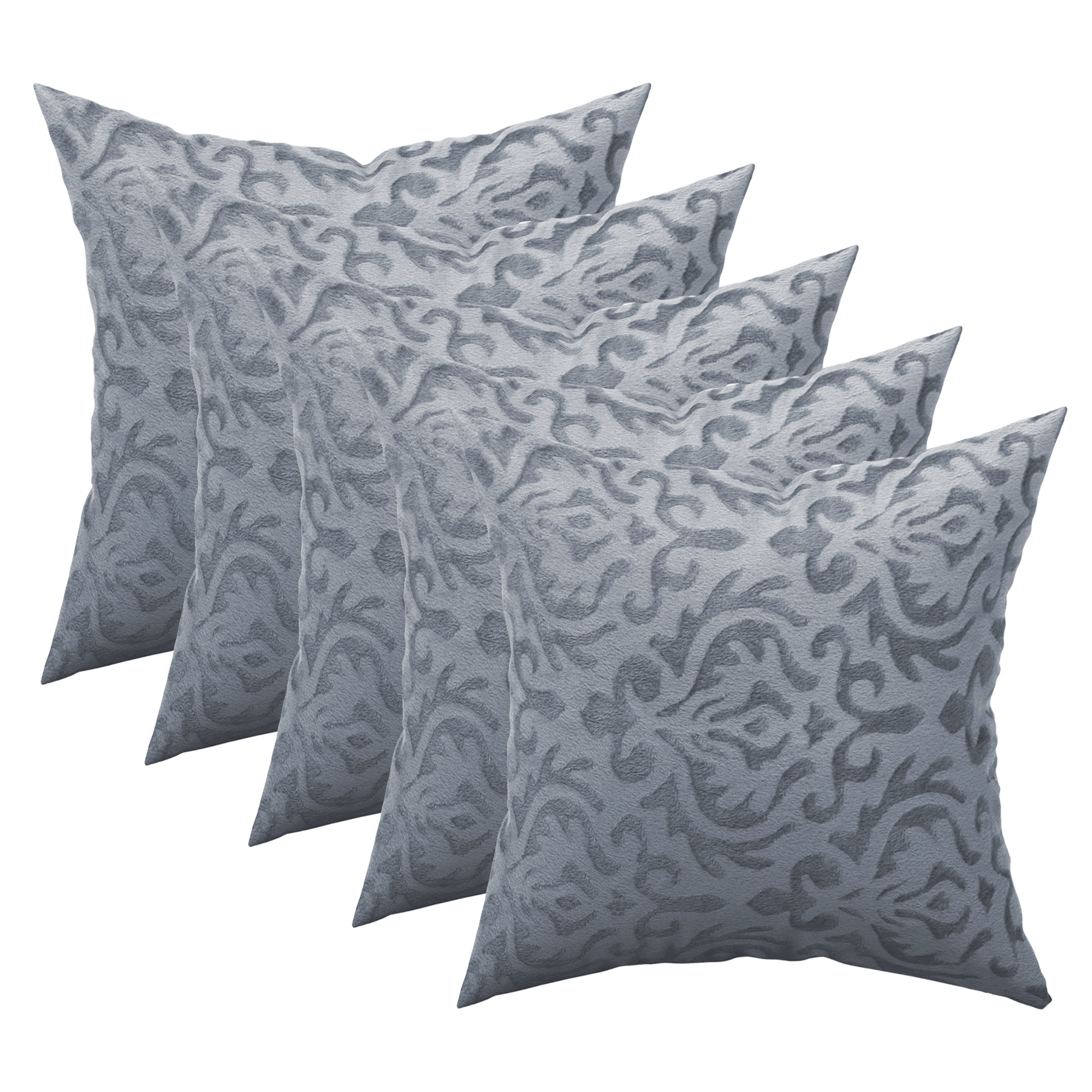 Kuber Industries Set of 5 16x16 Inches Washable  Removable Velvet Sofa Pillow Covers with Zip  Soft Sofa Cushion Covers for Home  Bedroom Interiors  Floral Design - Grey