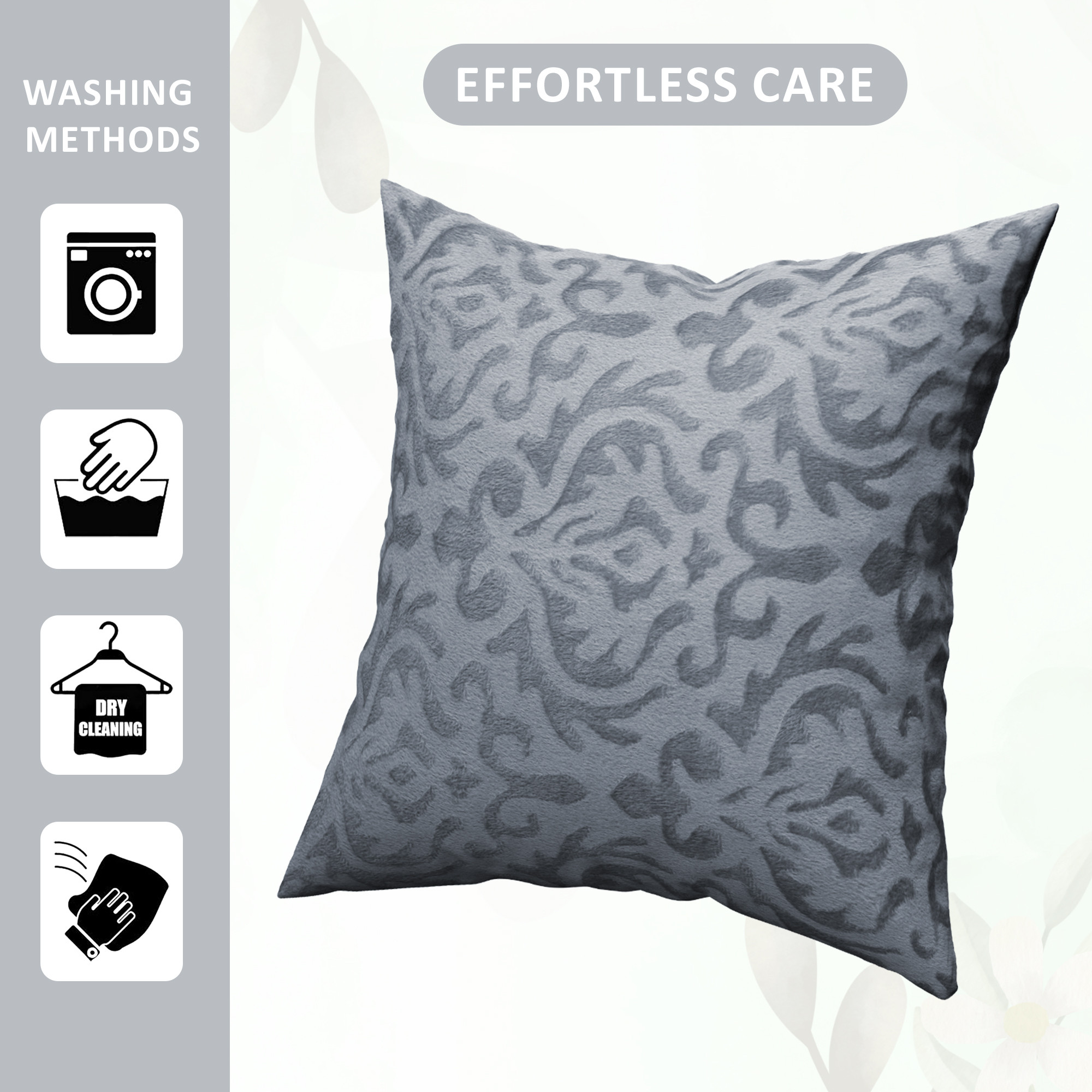 Kuber Industries Set of 5 16x16 Inches Washable  Removable Velvet Sofa Pillow Covers with Zip  Soft Sofa Cushion Covers for Home  Bedroom Interiors  Floral Design - Grey