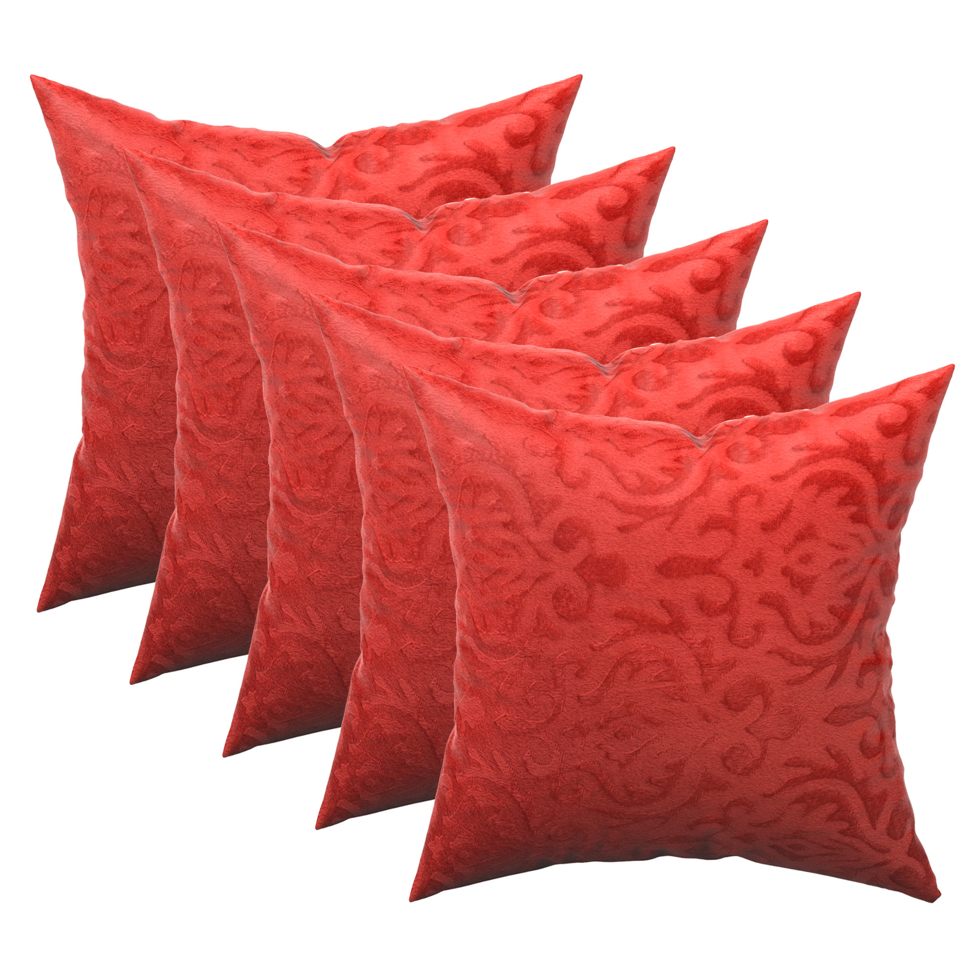 Kuber Industries Set of 5 16x16 Inches Washable  Removable Velvet Sofa Pillow Covers with Zip  Soft Sofa Cushion Covers for Home  Bedroom Interiors  Floral Design - Red