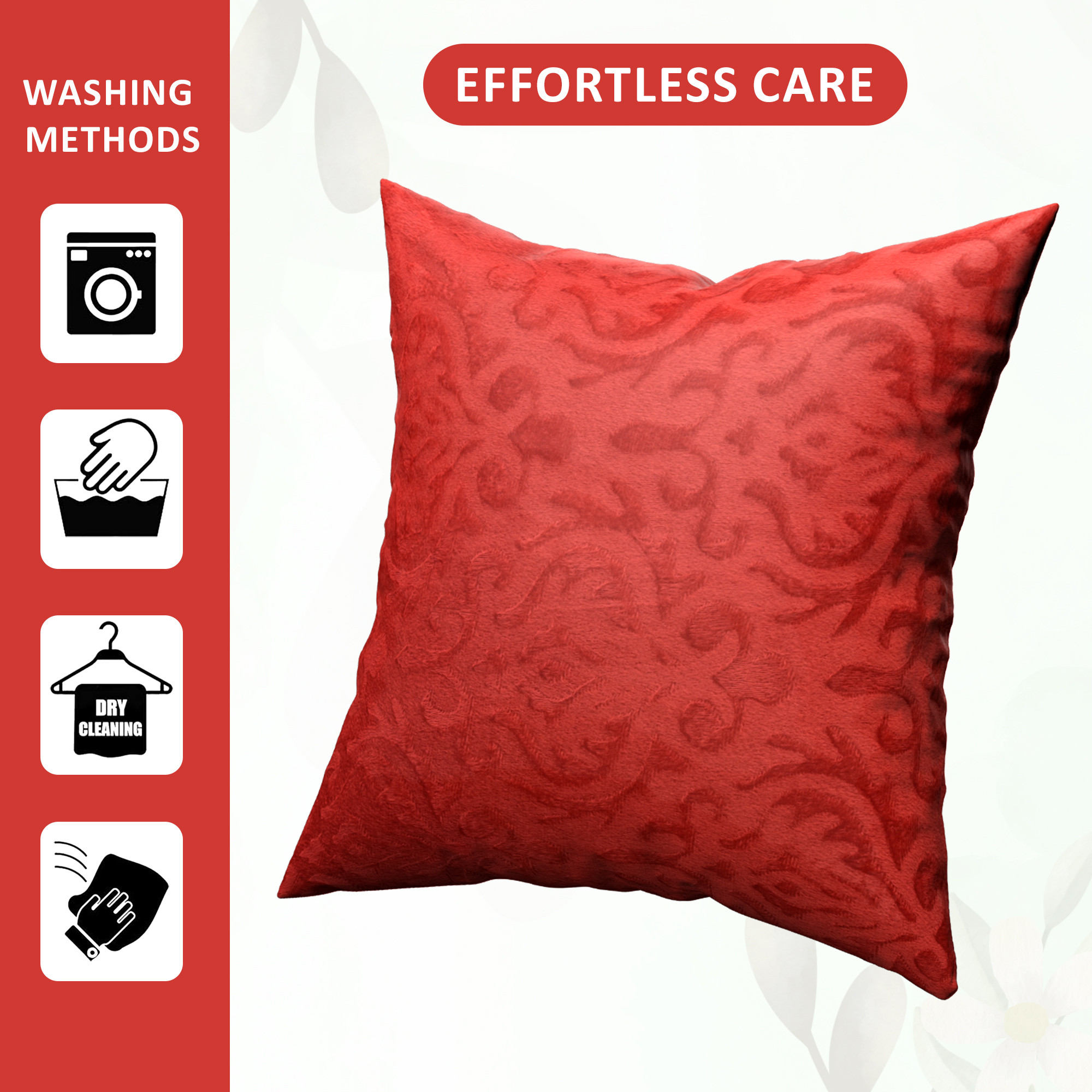 Kuber Industries Set of 5 16x16 Inches Washable  Removable Velvet Sofa Pillow Covers with Zip  Soft Sofa Cushion Covers for Home  Bedroom Interiors  Floral Design - Red