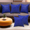 Set of 5 (16x16 Inches) Washable &amp; Removable Velvet Sofa Pillow Covers with Zip | Soft Sofa Cushion Covers for Home &amp; Bedroom Interiors | Floral Design - Royal Blue