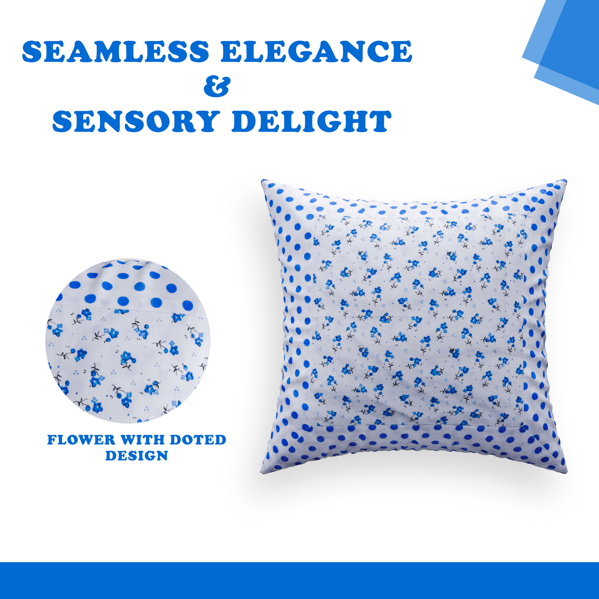 Kuber Industries Set of 5 Cushion Cover  16x16 Inch  Cotton Cushion for Sofa  Throw Cushion Cover  Sofa Cushion Set  Pillow Cover Set  Cushion Case for Dcor  Dot-Blue Flower  White