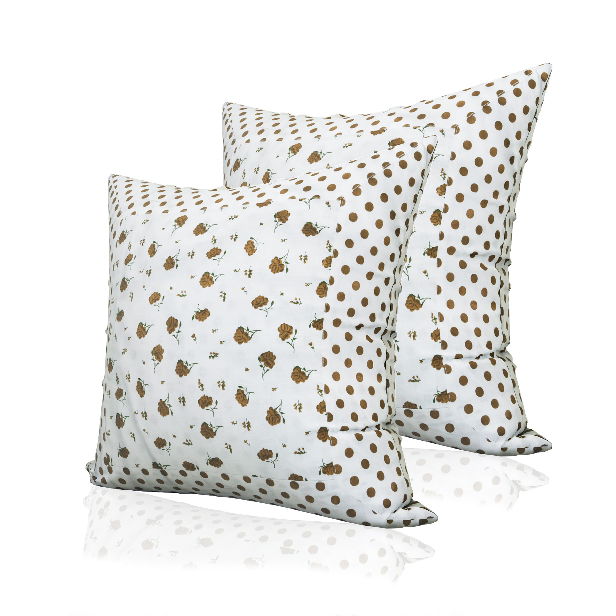 Kuber Industries Set of 5 Cushion Cover  16x16 Inch  Sofa Cushion Set  Pillow Cover Set  Cotton Cushion for Sofa  Throw Cushion Cover  Cushion Case for Dcor  Dot-Brown Flower  White