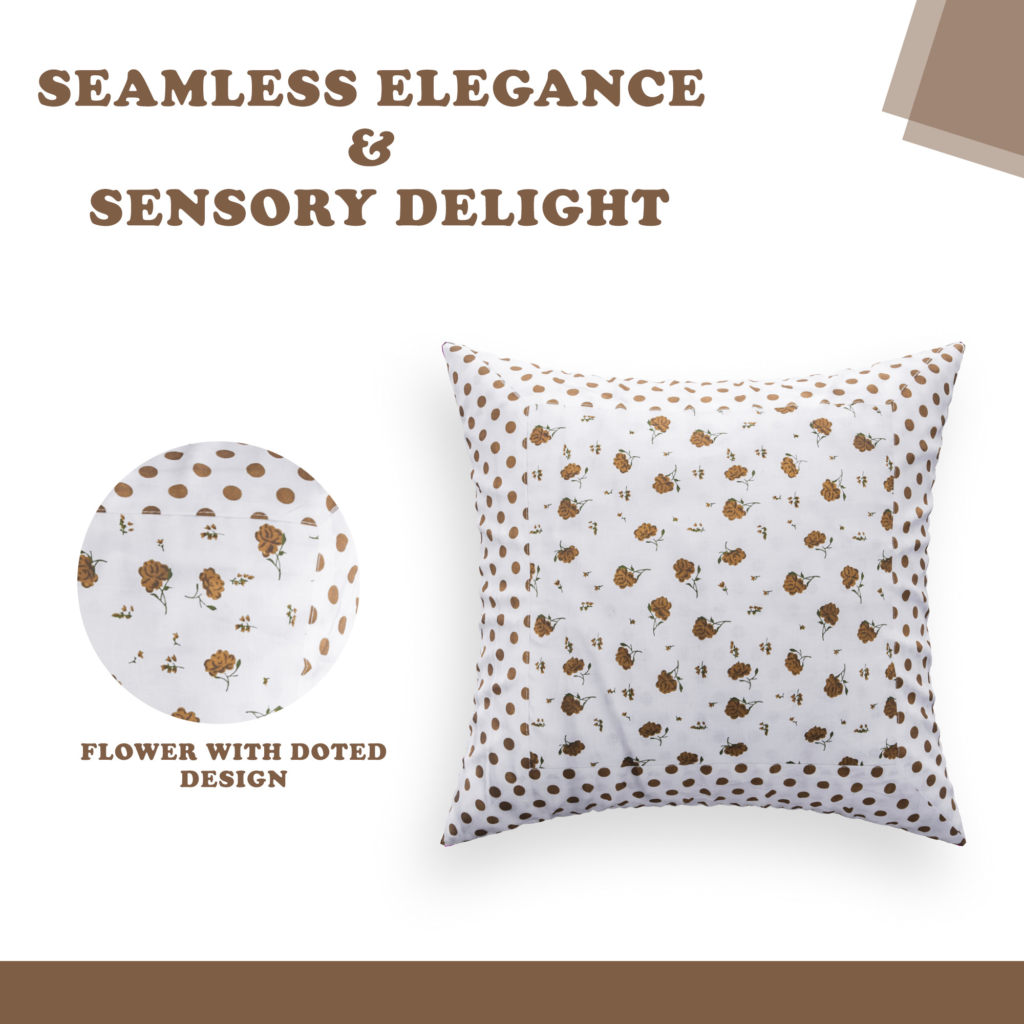 Kuber Industries Set of 5 Cushion Cover  16x16 Inch  Sofa Cushion Set  Pillow Cover Set  Cotton Cushion for Sofa  Throw Cushion Cover  Cushion Case for Dcor  Dot-Brown Flower  White
