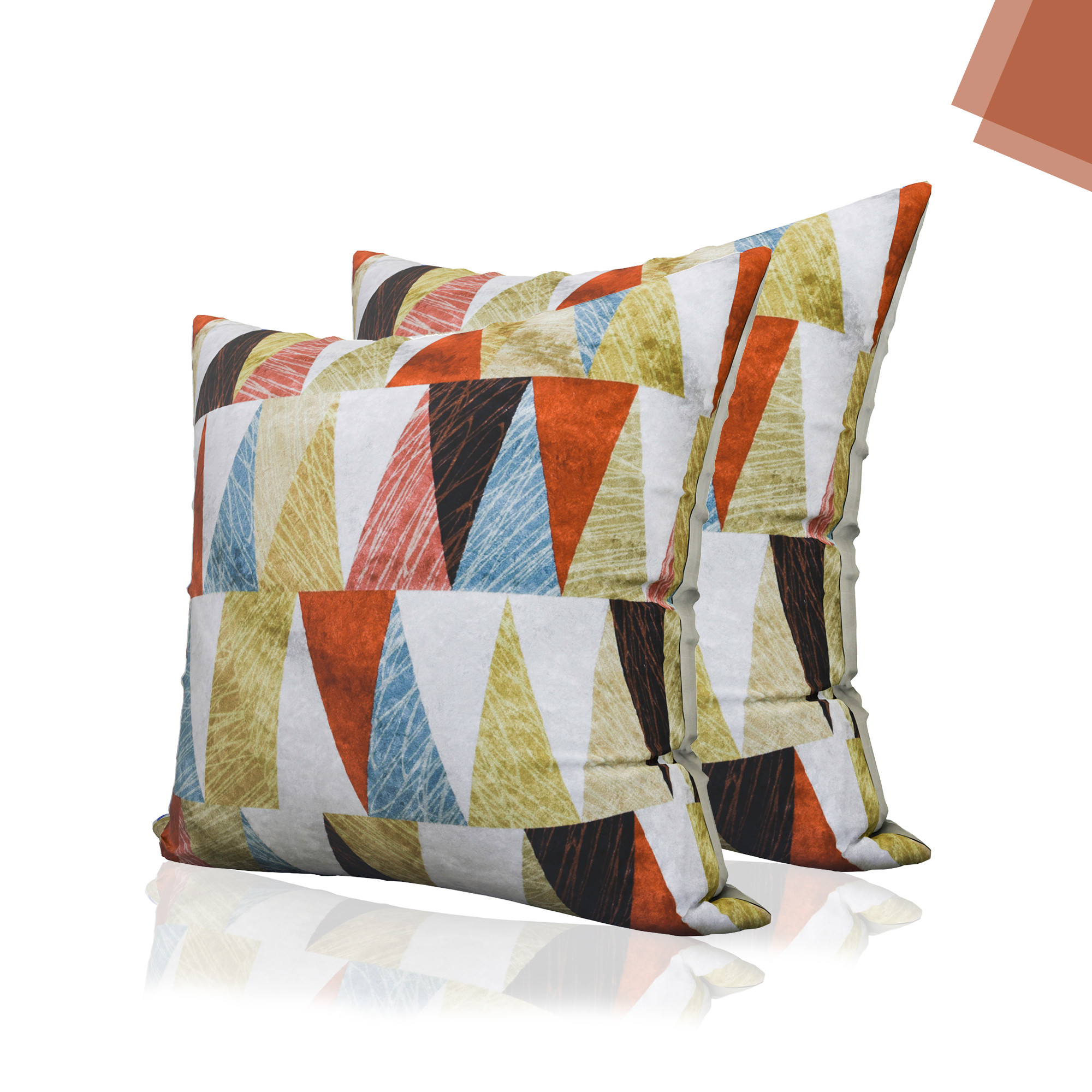 Kuber Industries Set of 5 Cushion Cover  16x16 Inch  Velvet Cushion for Sofa  Throw Cushion Cover  Sofa Cushion Set  Pillow Cover Set  Cushion Case for Dcor  Triangle Design  Multicolor