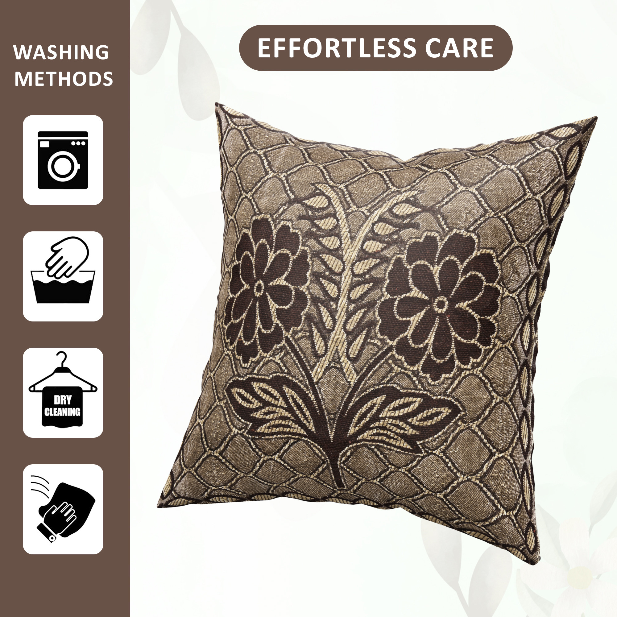 Kuber Industries Set of 5 Decorative Sofa Cushion Covers 16 inch x 16 inch with Zip  Aesthetic Sofa Pillow Cover for Living Room Bedroom  Home  Flower Design - Golden  Brown