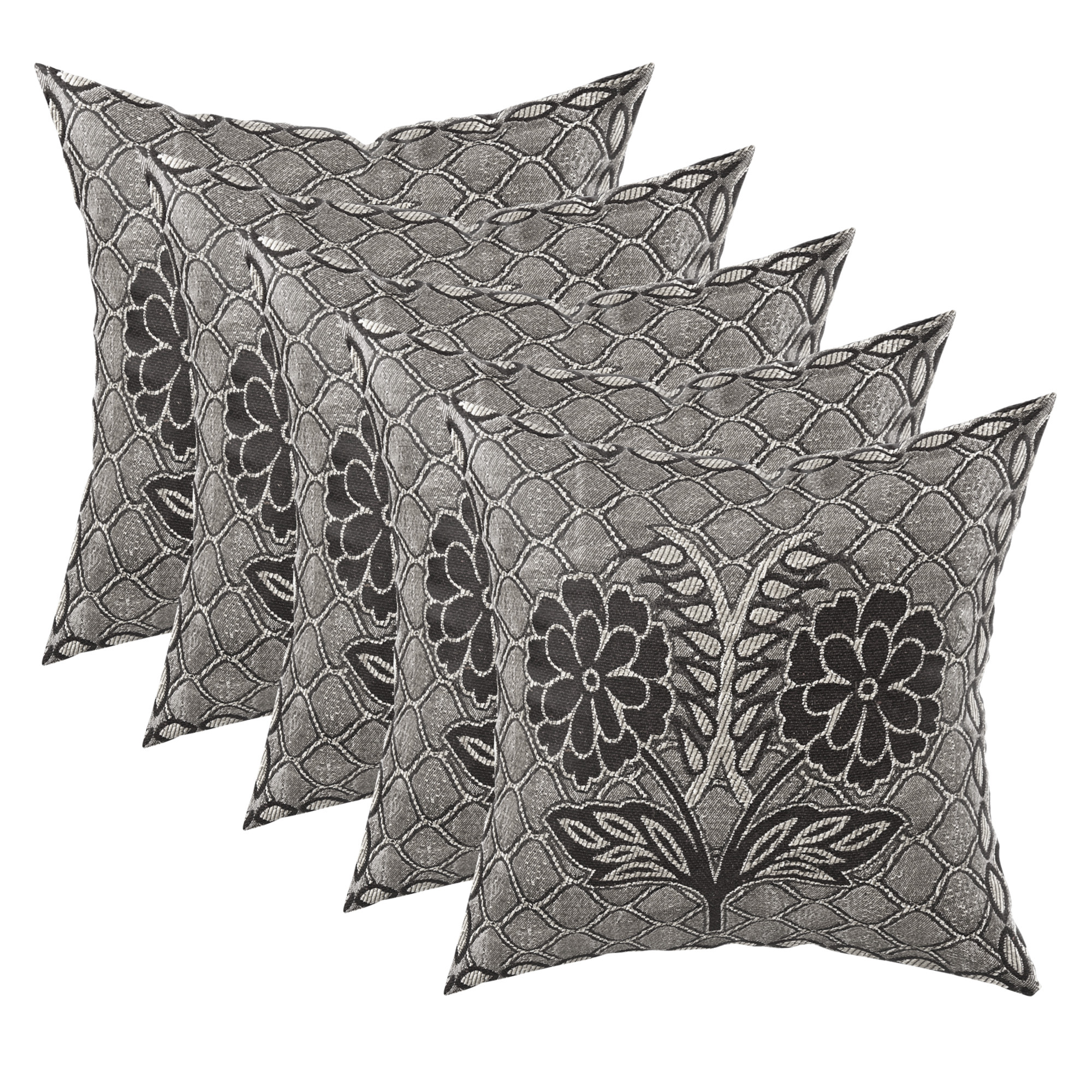 Kuber Industries Set of 5 Decorative Sofa Cushion Covers 16 inch x 16 inch with Zip  Aesthetic Sofa Pillow Cover for Living Room Bedroom  Home  Flower Design - Black  Grey