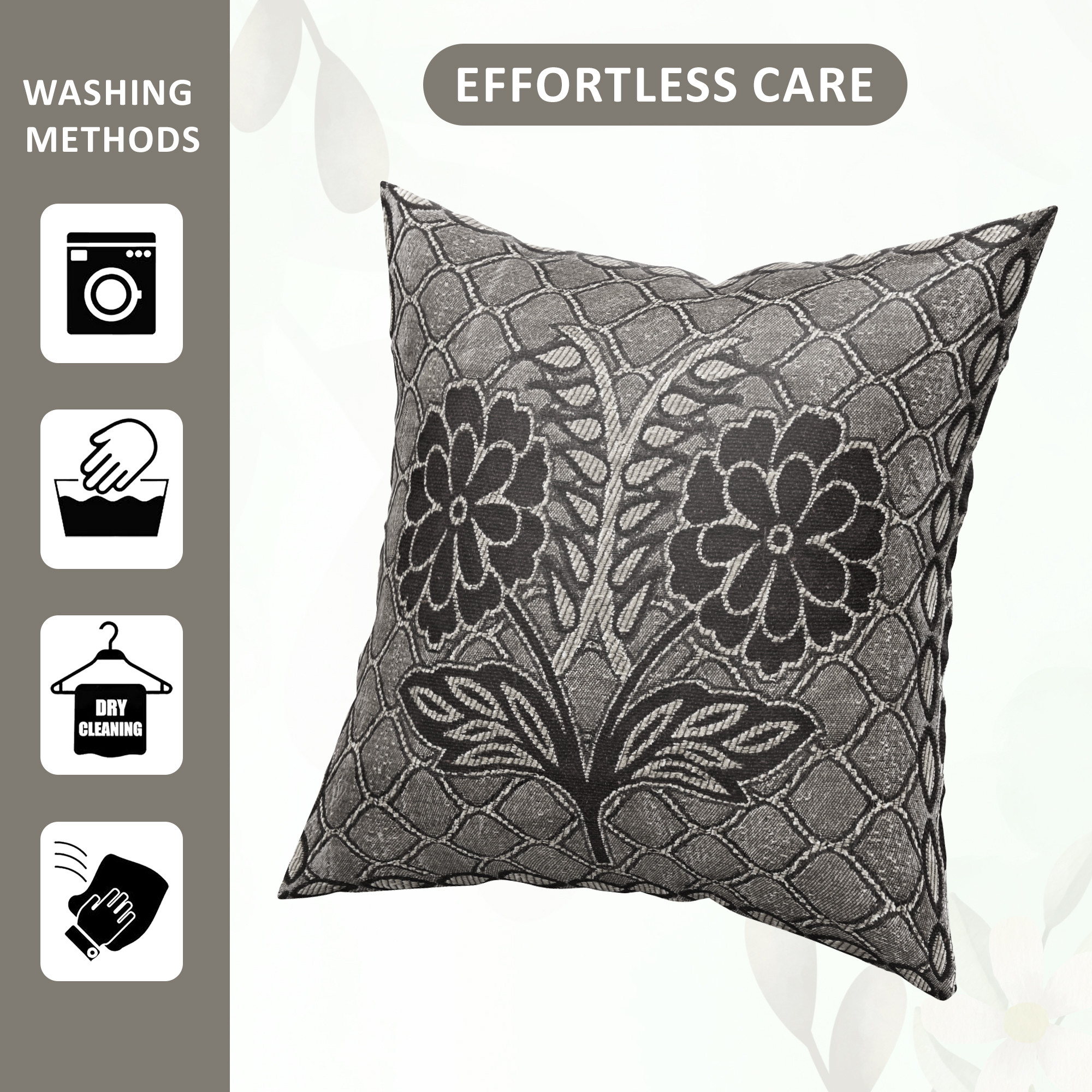 Kuber Industries Set of 5 Decorative Sofa Cushion Covers 16 inch x 16 inch with Zip  Aesthetic Sofa Pillow Cover for Living Room Bedroom  Home  Flower Design - Black  Grey