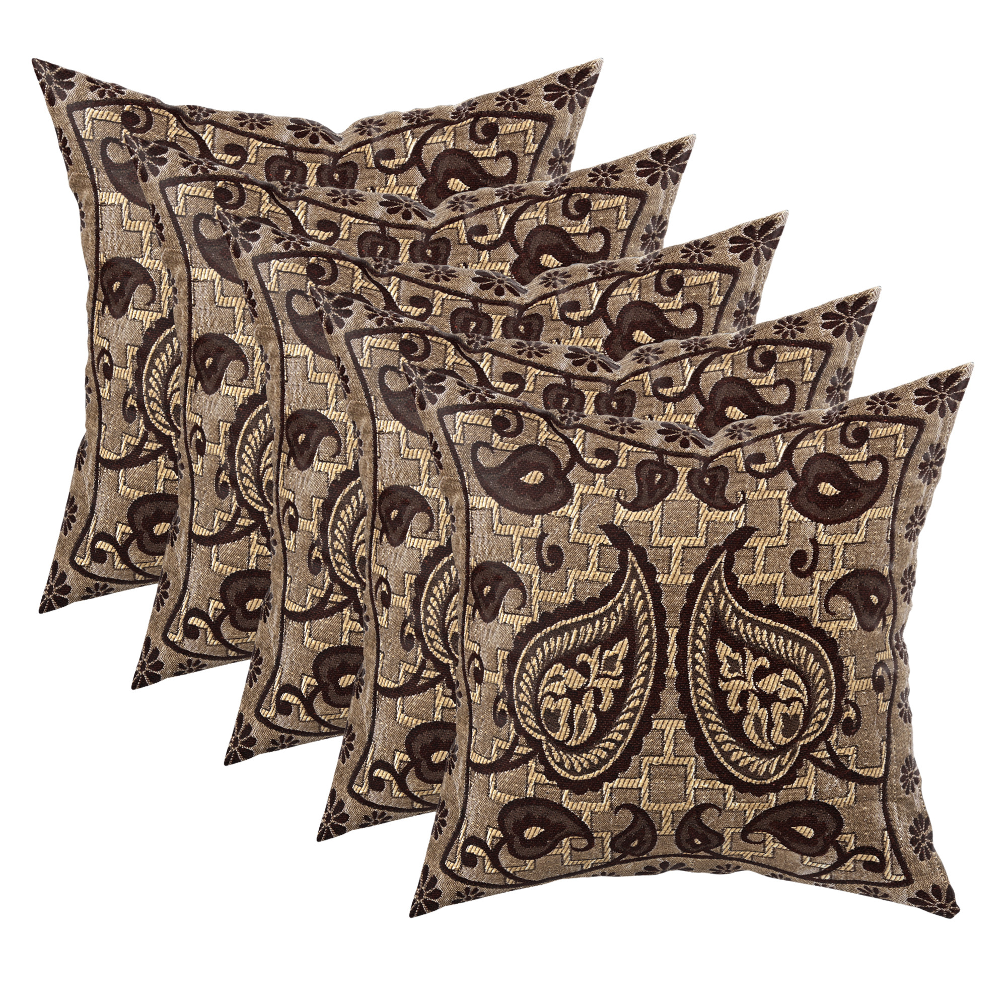Kuber Industries Set of 5 Decorative Sofa Cushion Covers 16 inch x 16 inch with Zip  Aesthetic Sofa Pillow Cover for Living Room Bedroom  Home  Leaf Design - Golden  Brown