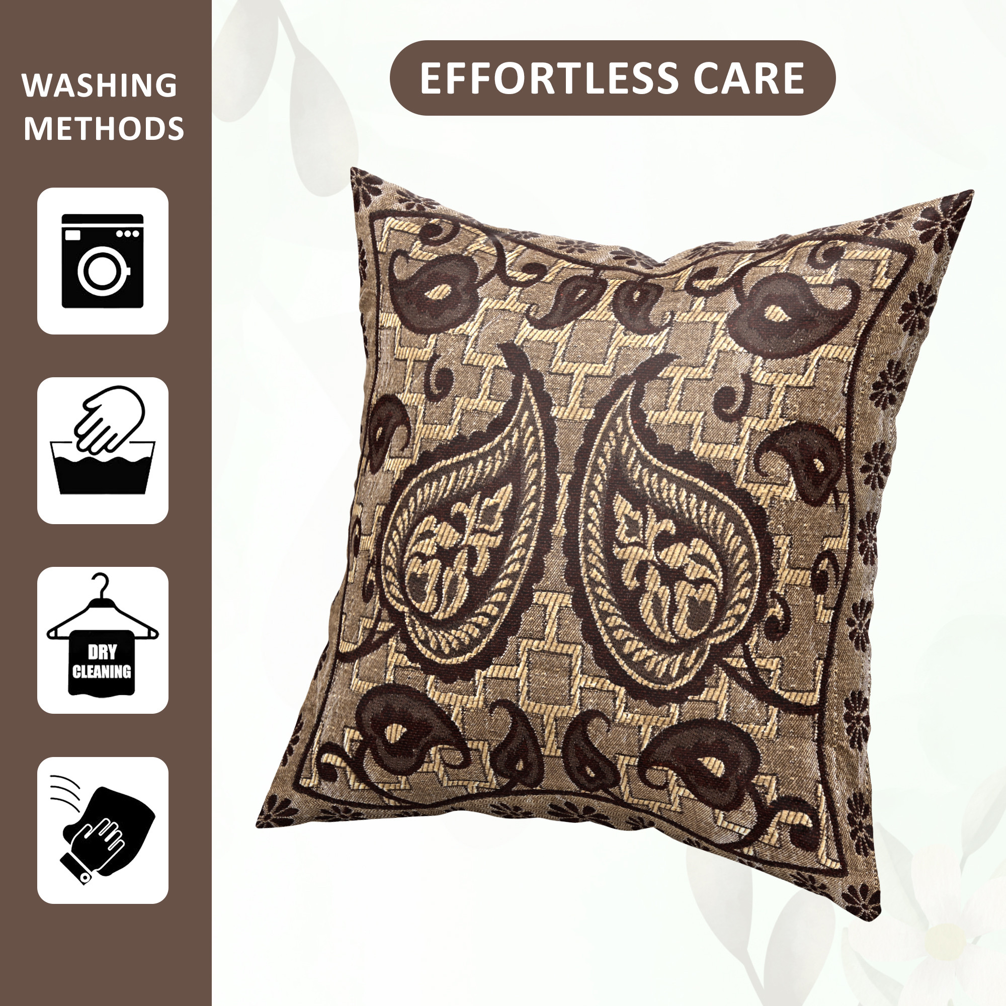 Kuber Industries Set of 5 Decorative Sofa Cushion Covers 16 inch x 16 inch with Zip  Aesthetic Sofa Pillow Cover for Living Room Bedroom  Home  Leaf Design - Golden  Brown