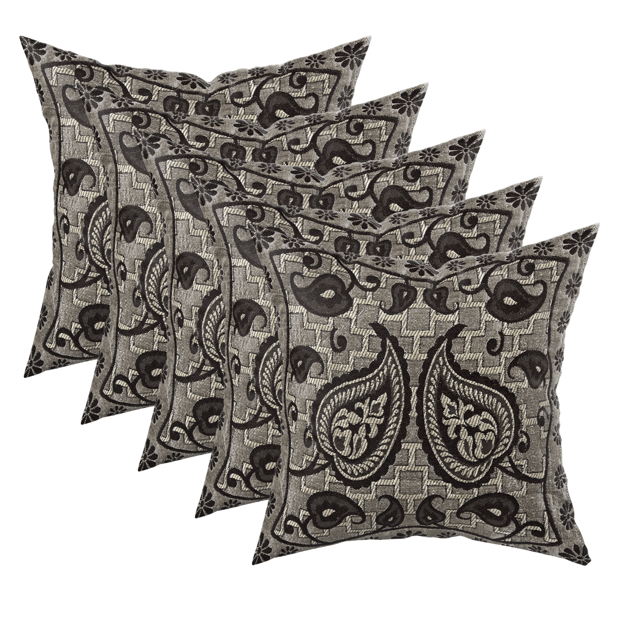 Kuber Industries Set of 5 Decorative Sofa Cushion Covers 16 inch x 16 inch with Zip  Aesthetic Sofa Pillow Cover for Living Room Bedroom  Home  Leaf Design - Black  Grey