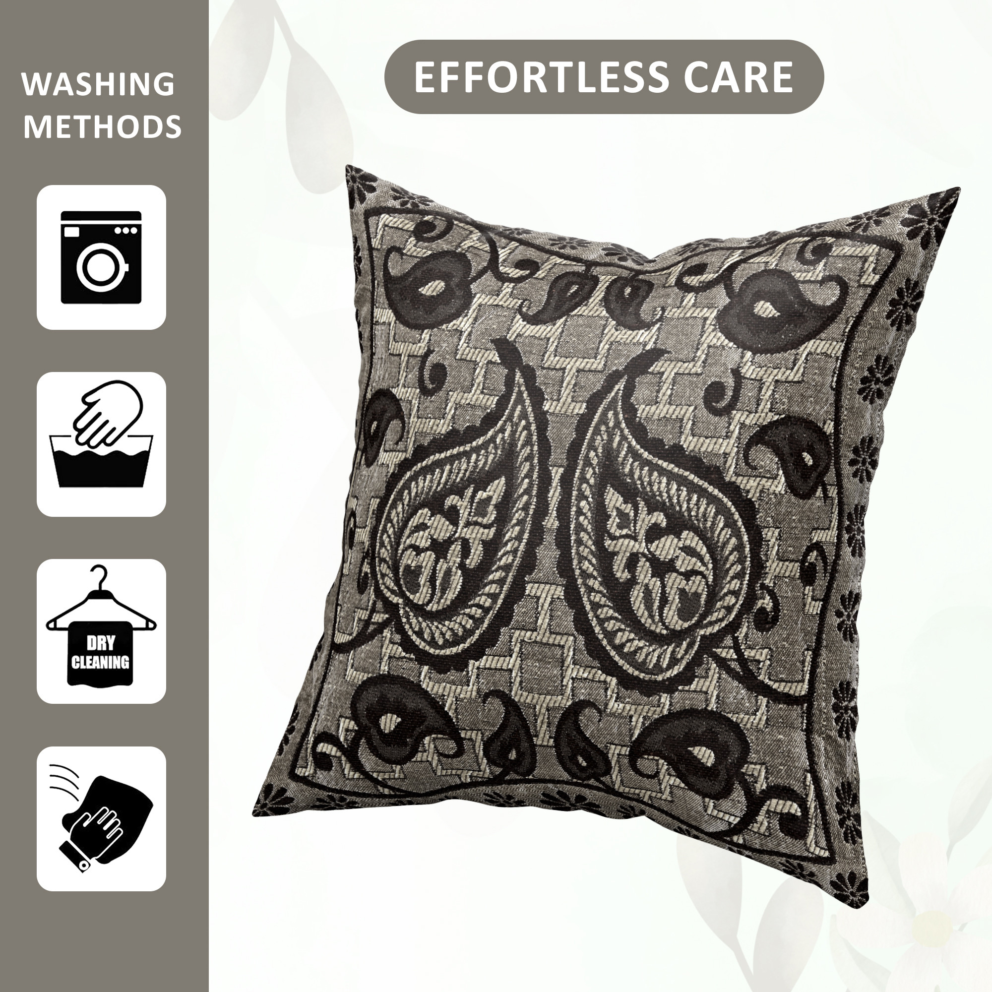 Kuber Industries Set of 5 Decorative Sofa Cushion Covers 16 inch x 16 inch with Zip  Aesthetic Sofa Pillow Cover for Living Room Bedroom  Home  Leaf Design - Black  Grey