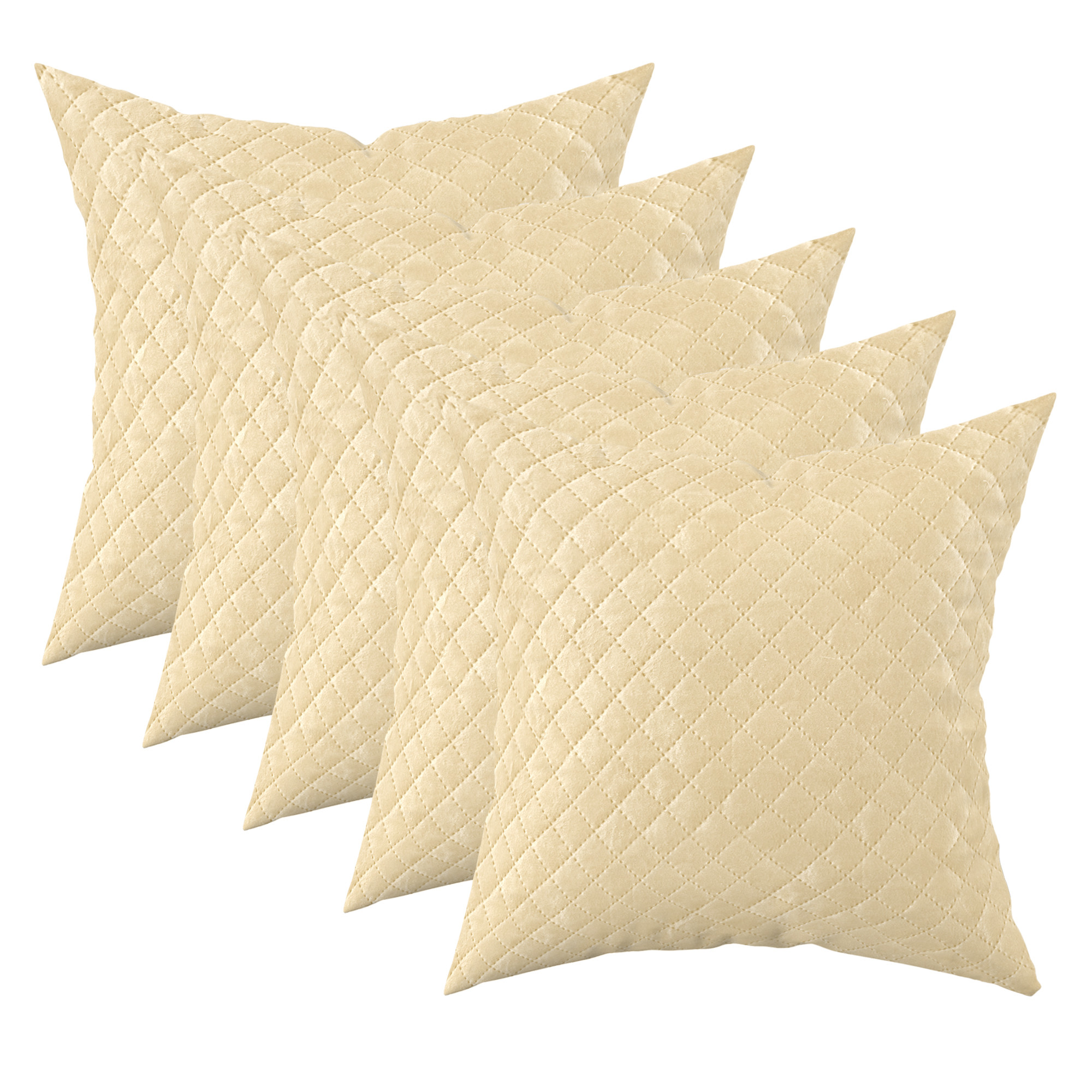 Kuber Industries Set of 5 Decorative Sofa Cushion Covers 16 inch x 16 inch with Zip  Aesthetic Sofa Pillow Cover for Living Room Bedroom  Home  Quilted Checks - Cream