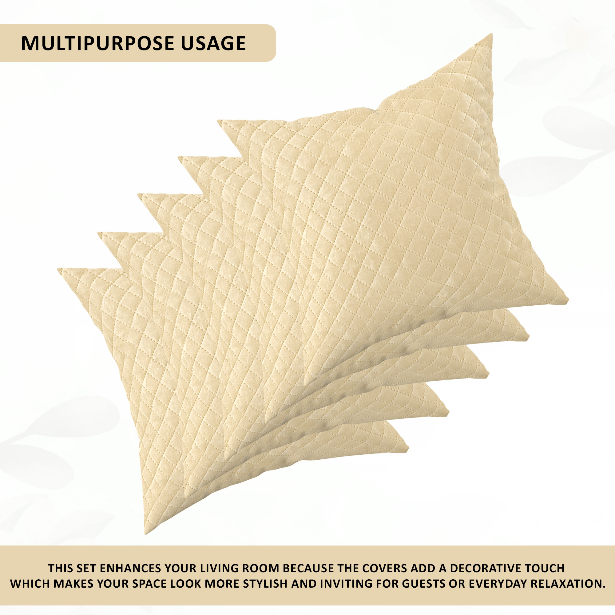 Kuber Industries Set of 5 Decorative Sofa Cushion Covers 16 inch x 16 inch with Zip  Aesthetic Sofa Pillow Cover for Living Room Bedroom  Home  Quilted Checks - Cream