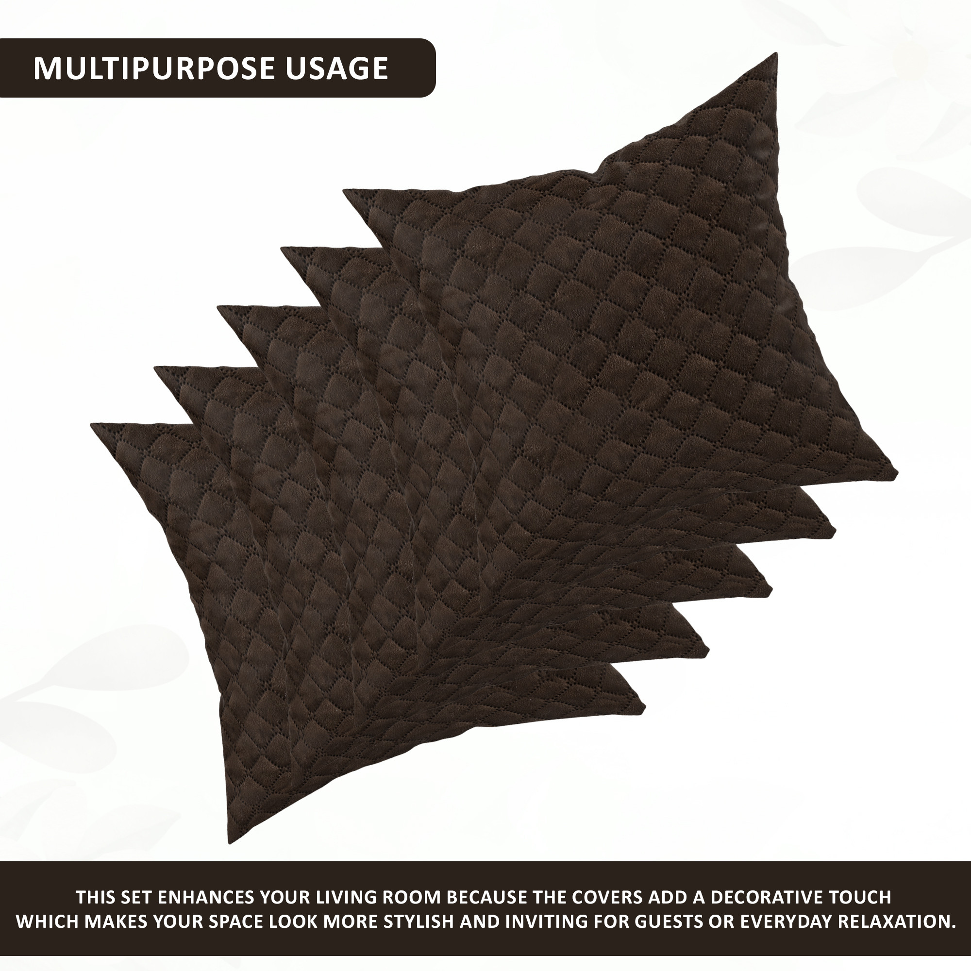 Kuber Industries Set of 5 Decorative Sofa Cushion Covers 16 inch x 16 inch with Zip  Aesthetic Sofa Pillow Cover for Living Room Bedroom  Home  Quilted Checks - Brown