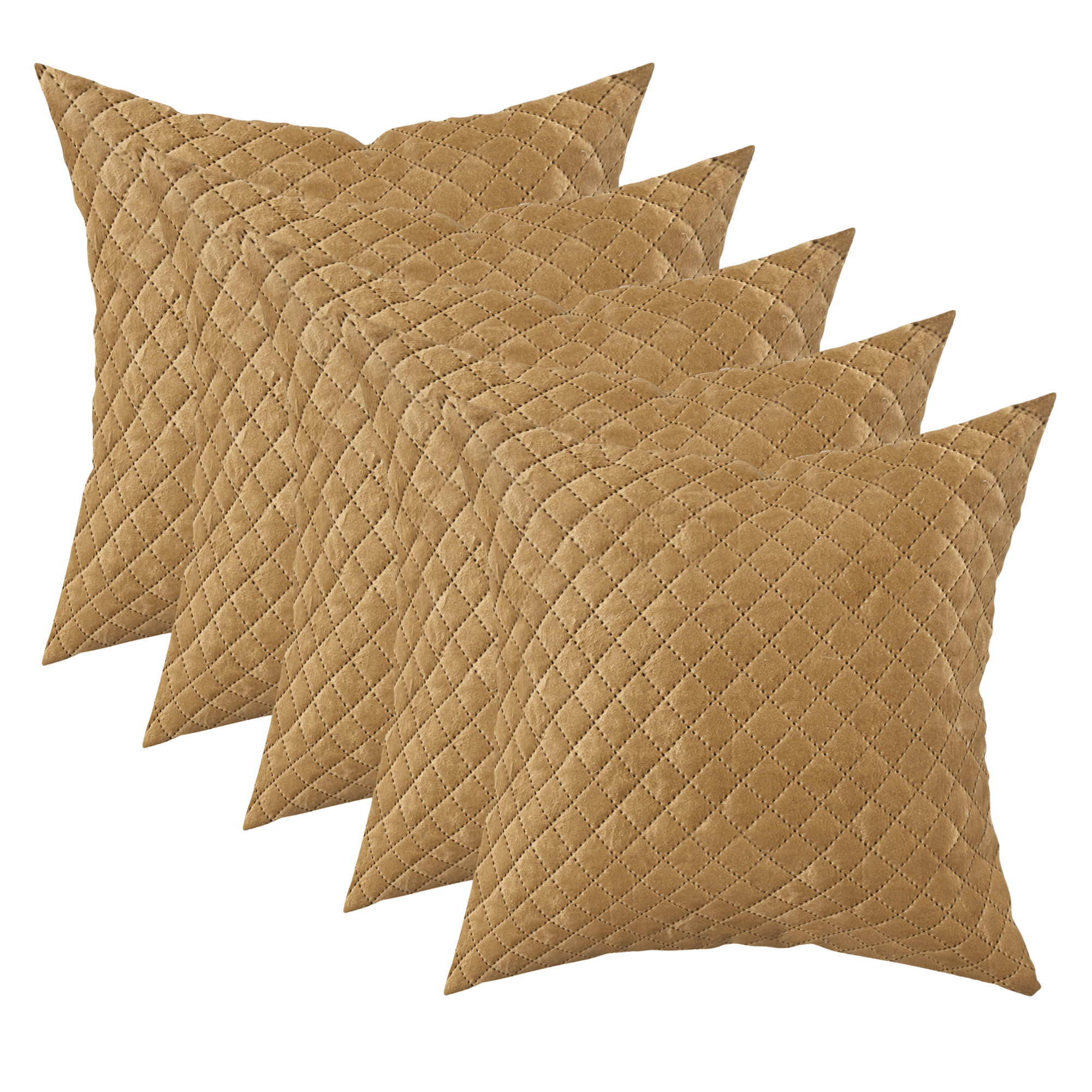 Kuber Industries Set of 5 Decorative Sofa Cushion Covers 16 inch x 16 inch with Zip  Aesthetic Sofa Pillow Cover for Living Room Bedroom  Home  Quilted Checks - Golden