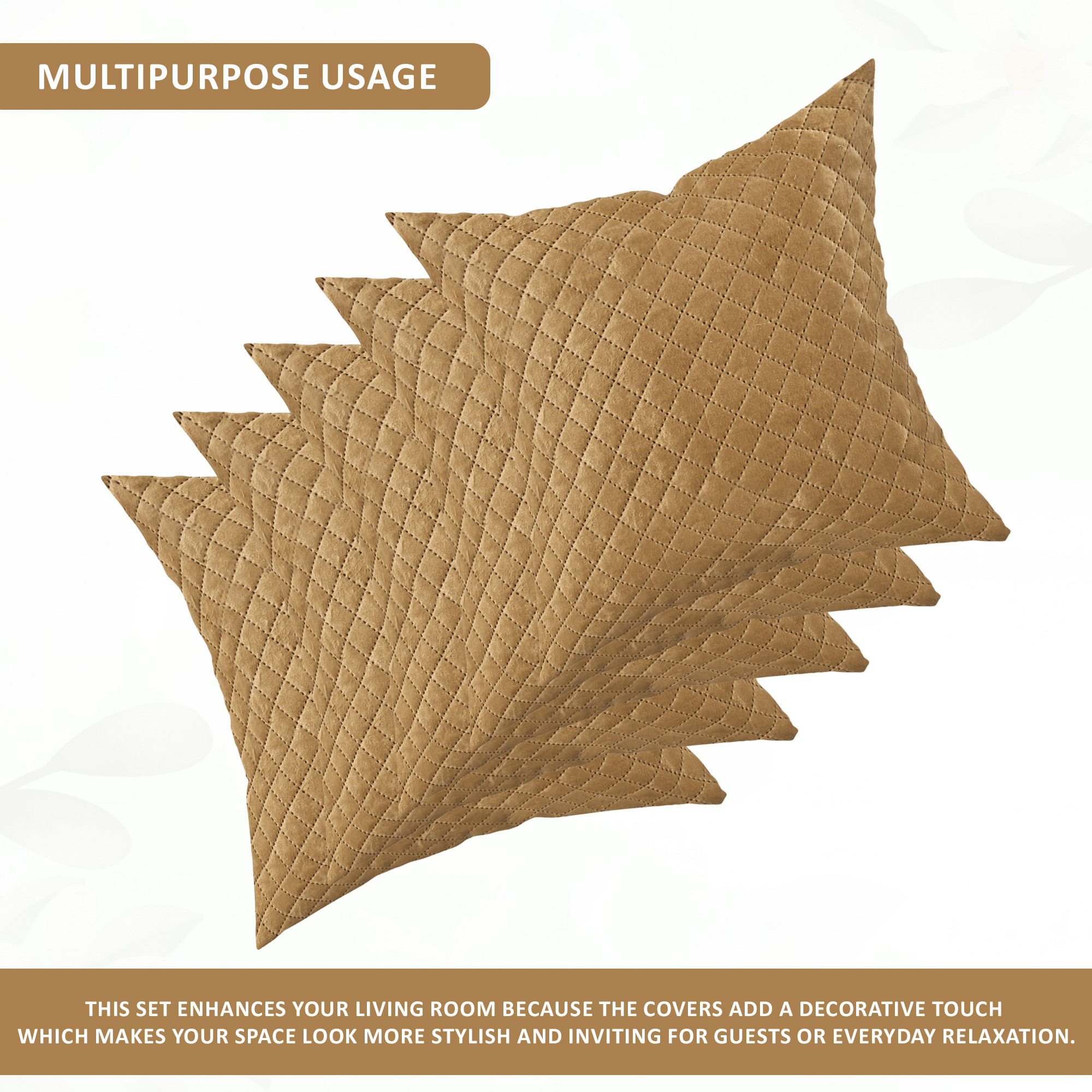 Kuber Industries Set of 5 Decorative Sofa Cushion Covers 16 inch x 16 inch with Zip  Aesthetic Sofa Pillow Cover for Living Room Bedroom  Home  Quilted Checks - Golden