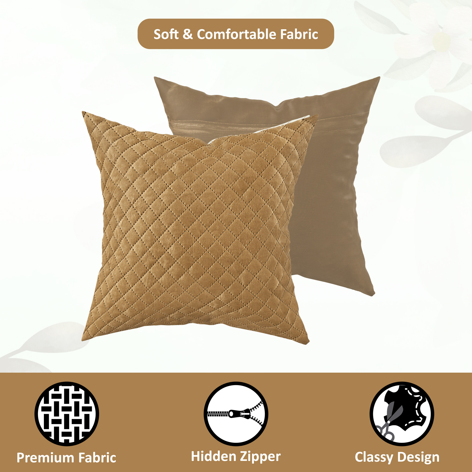 Kuber Industries Set of 5 Decorative Sofa Cushion Covers 16 inch x 16 inch with Zip  Aesthetic Sofa Pillow Cover for Living Room Bedroom  Home  Quilted Checks - Golden