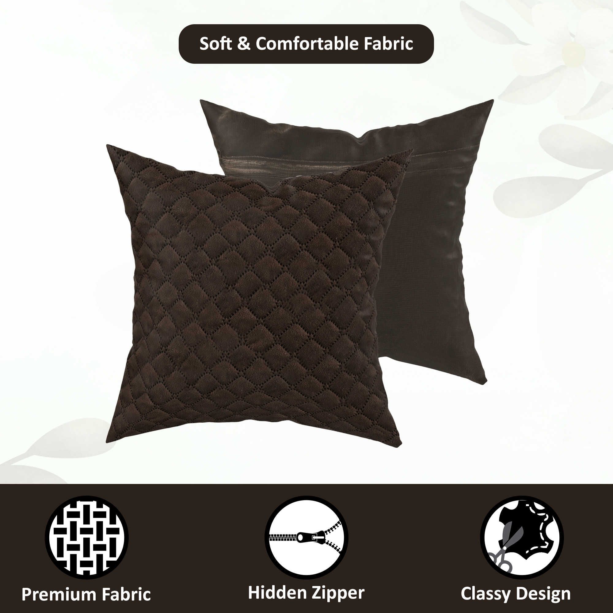 Kuber Industries Set of 5 Decorative Sofa Cushion Covers 16 inch x 16 inch with Zip  Aesthetic Sofa Pillow Cover for Living Room Bedroom  Home  Quilted Checks - Brown