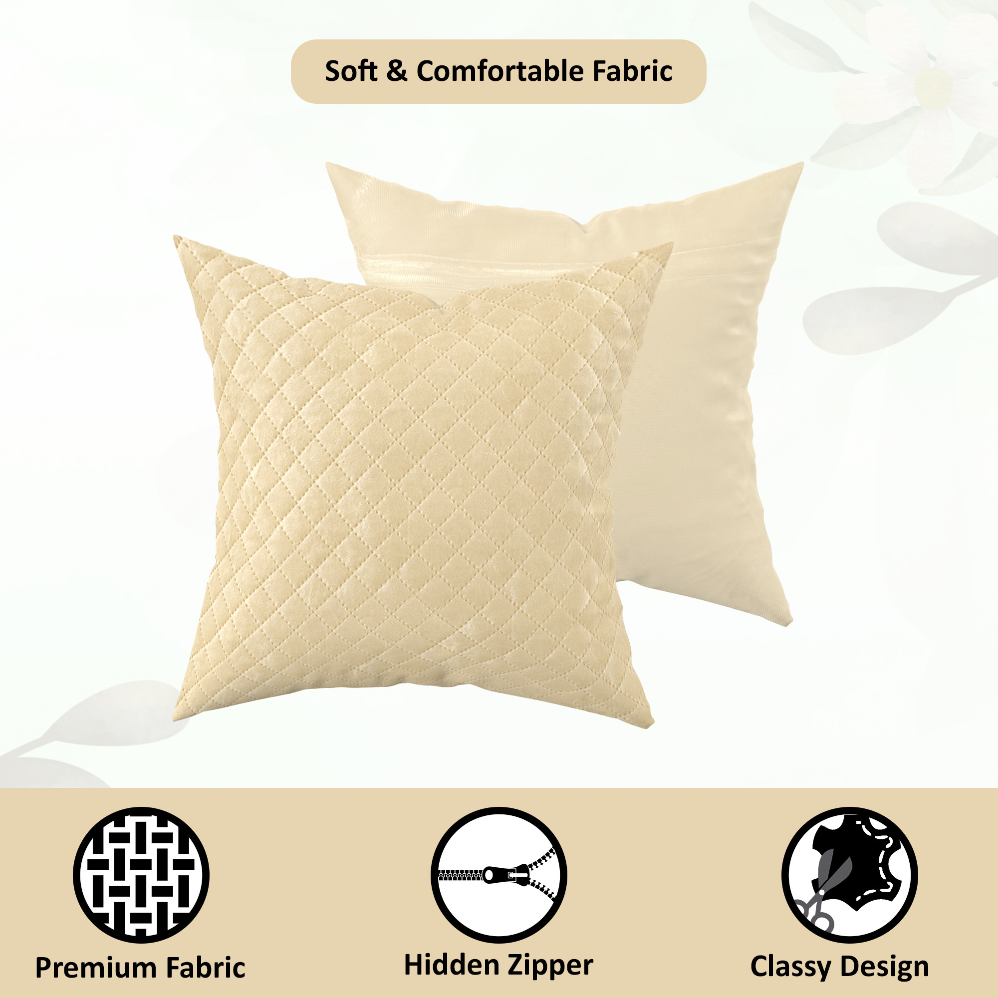 Kuber Industries Set of 5 Decorative Sofa Cushion Covers 16 inch x 16 inch with Zip  Aesthetic Sofa Pillow Cover for Living Room Bedroom  Home  Quilted Checks - Cream