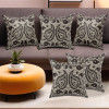 Set of 5 Decorative Sofa Cushion Covers 16 inch x 16 inch with Zip | Aesthetic Sofa Pillow Cover for Living Room, Bedroom &amp; Home | Leaf Design - Black &amp; Grey