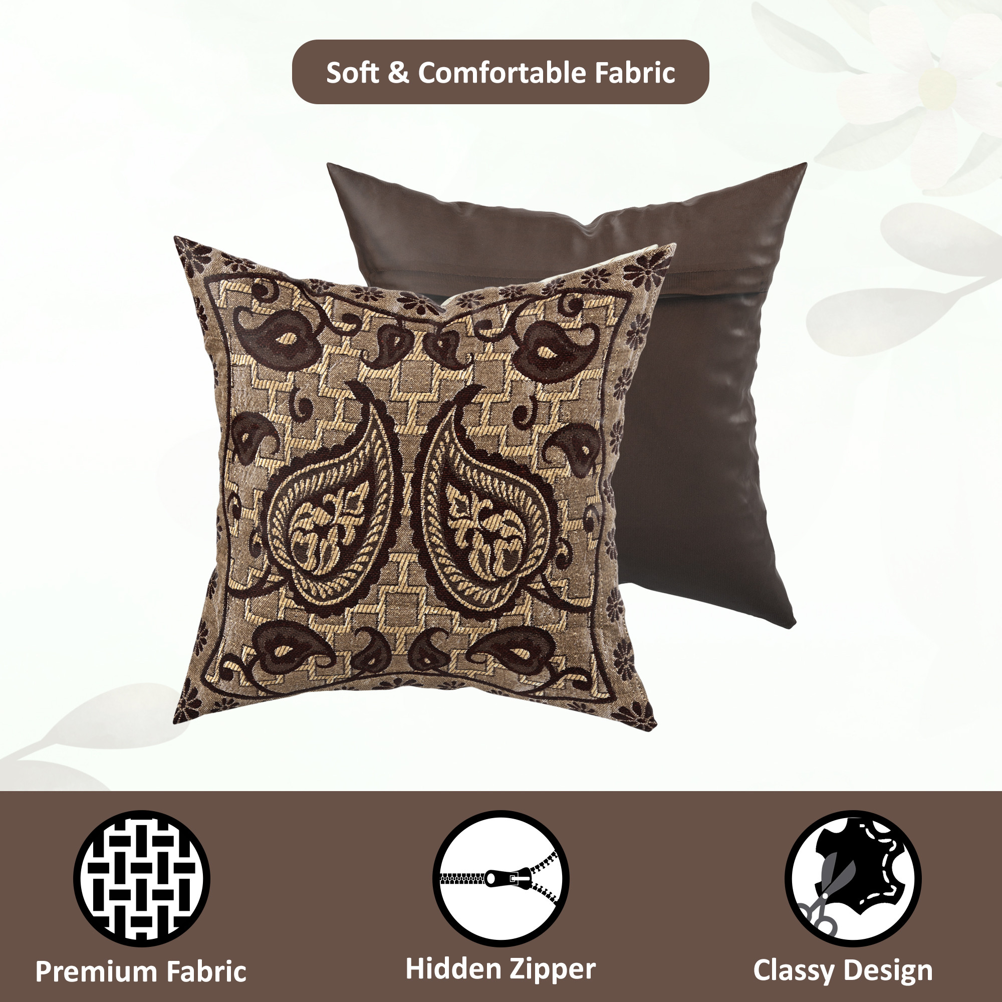 Kuber Industries Set of 5 Decorative Sofa Cushion Covers 16 inch x 16 inch with Zip  Aesthetic Sofa Pillow Cover for Living Room Bedroom  Home  Leaf Design - Golden  Brown