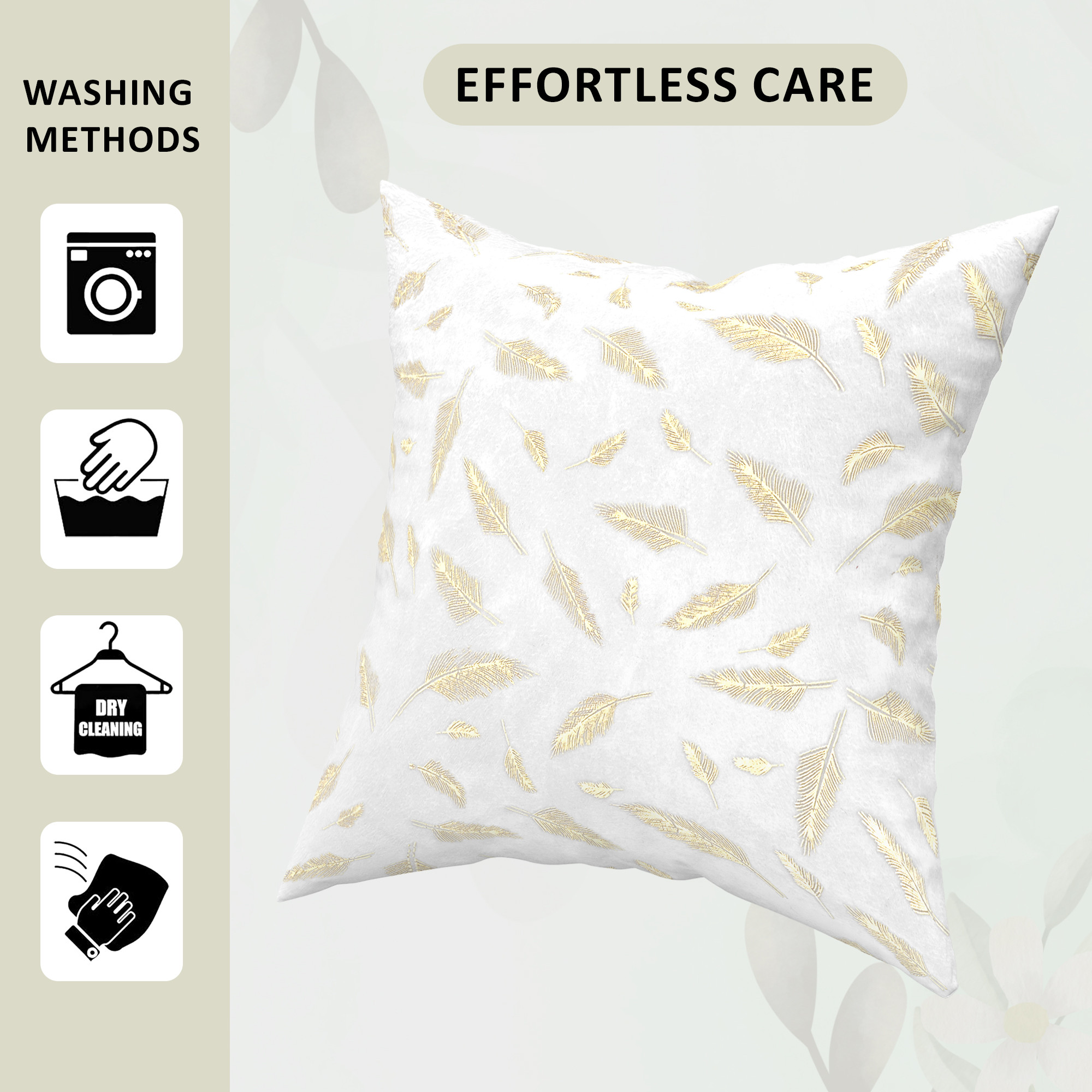 Kuber Industries Set of 5 Decorative Velvet Sofa Cushion Covers 16 inch x 16 inch with Zip  Aesthetic Sofa Pillow Cover for Home  Office  Golden Foil Leaf - White